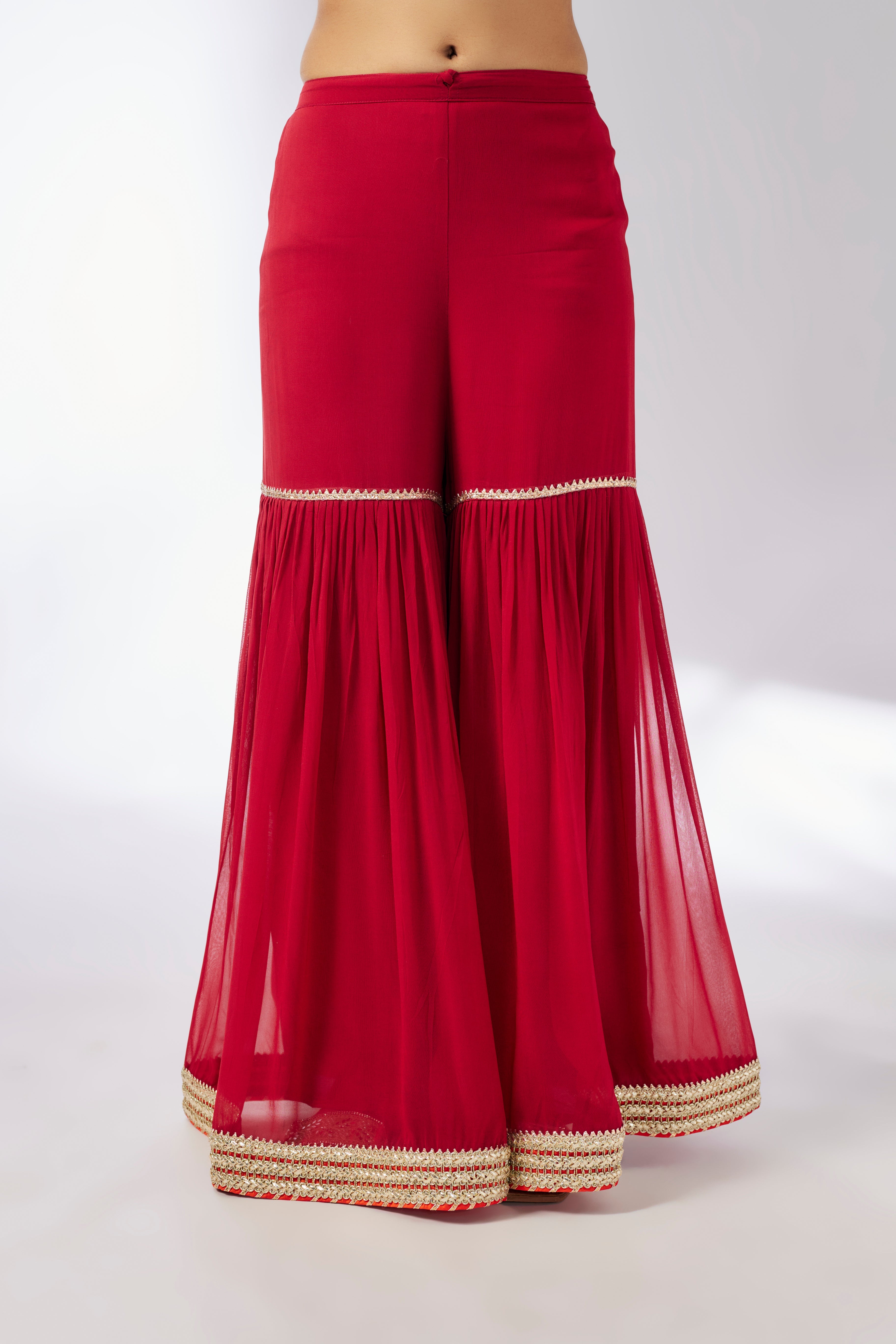 CY Gopi Vaid Chhaya Strappy Red Sharara Set Closeup 2