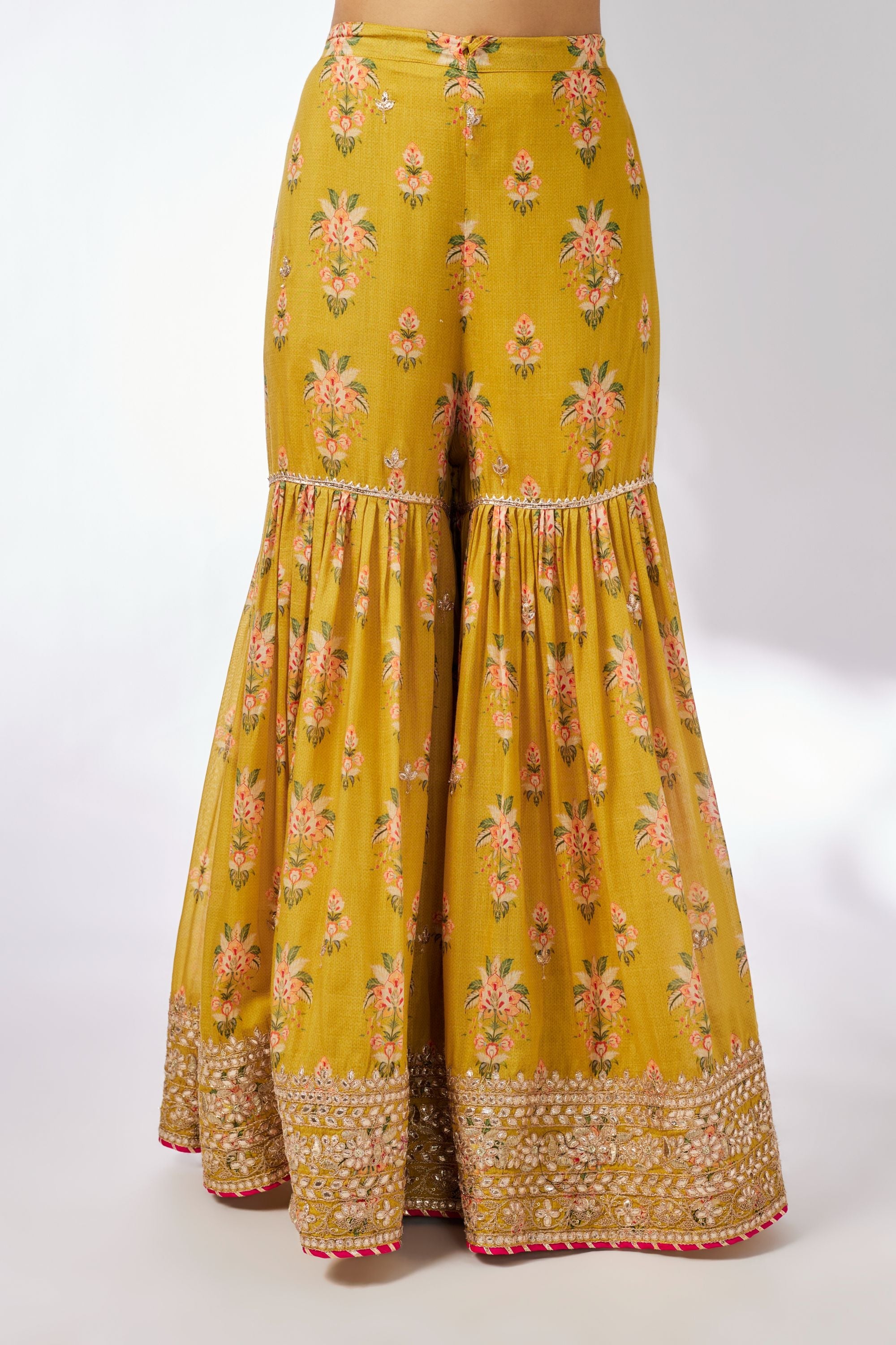 CY Gopi Vaid Driti Sleeveless Mustard Sharara Set Closeup 2