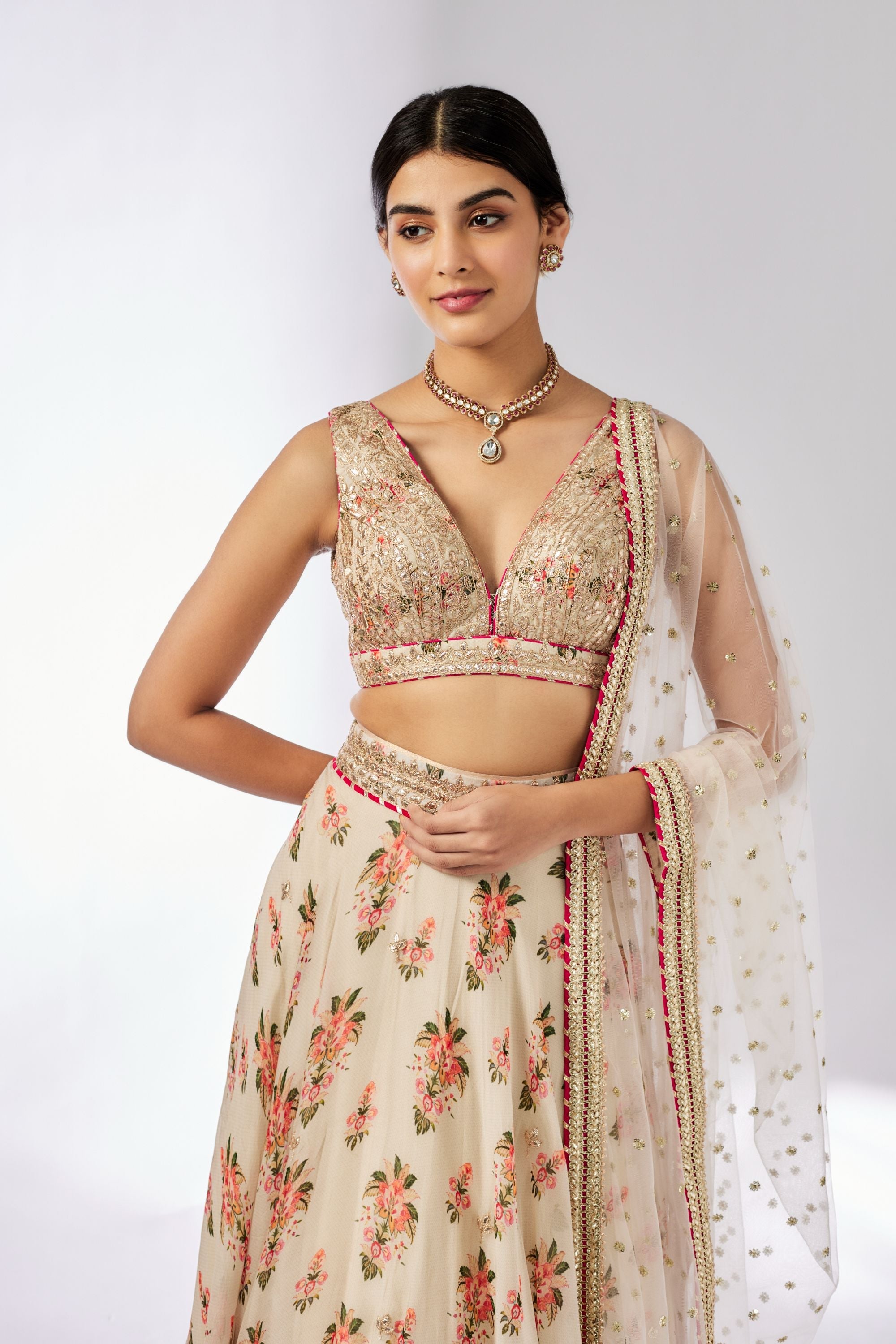 CY Gopi Vaid Esha Ivory Lehenga Set Closeup 1
