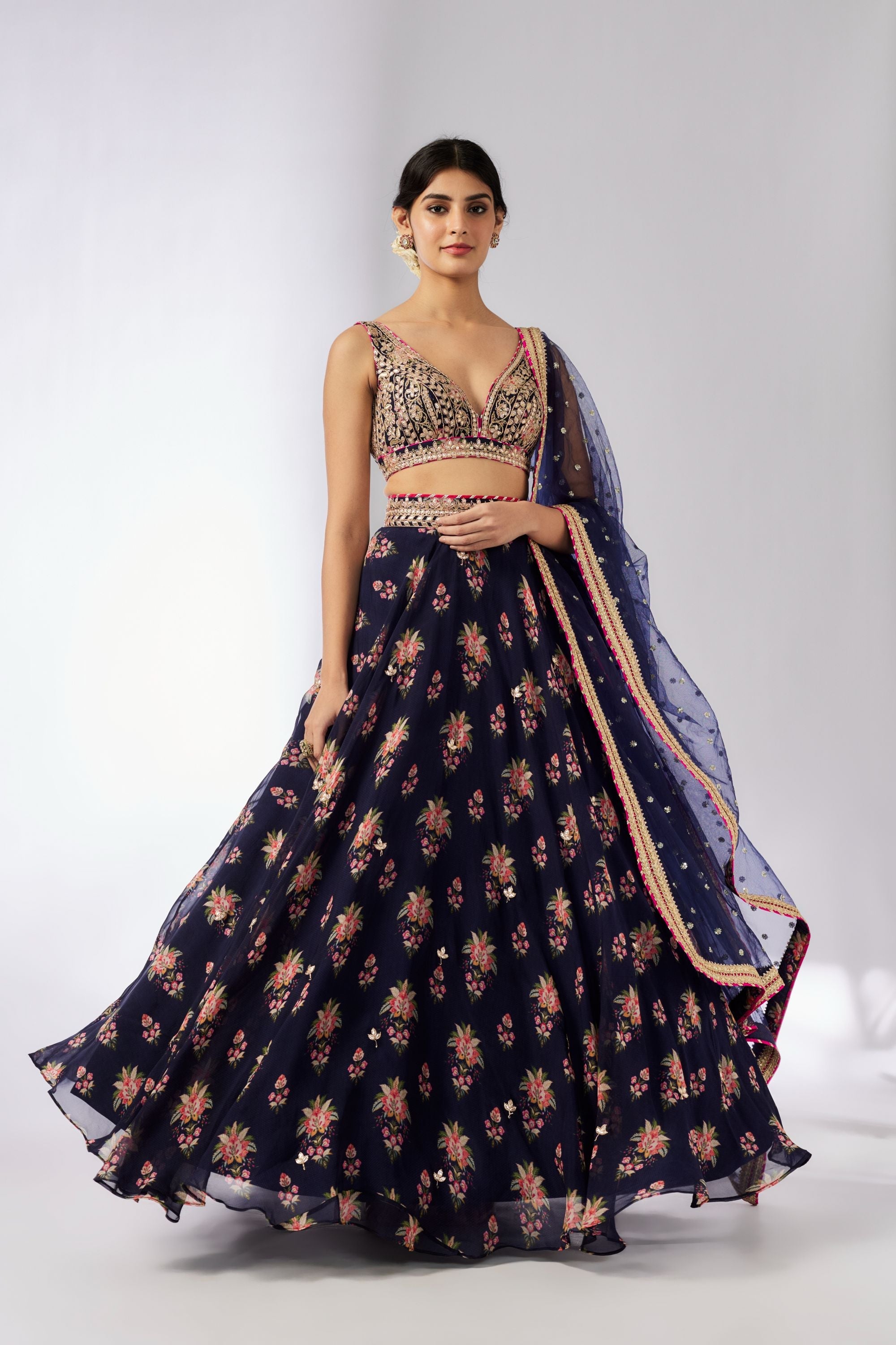 CY Gopi Vaid Esha Navy Lehenga Set Front 1