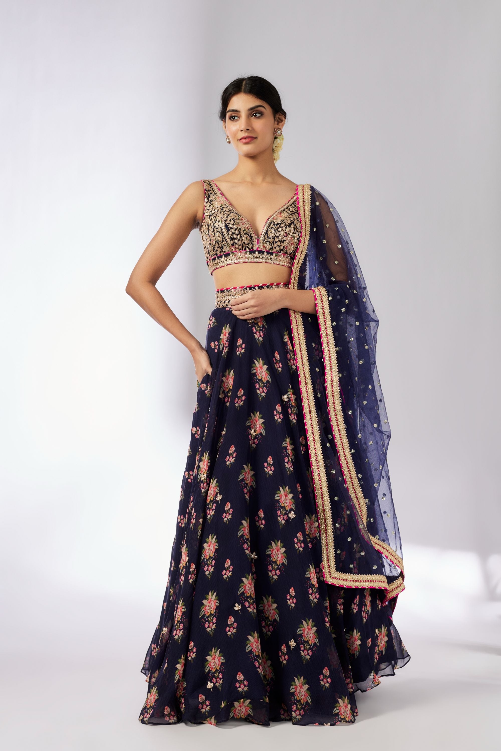 CY Gopi Vaid Esha Navy Lehenga Set Front 2