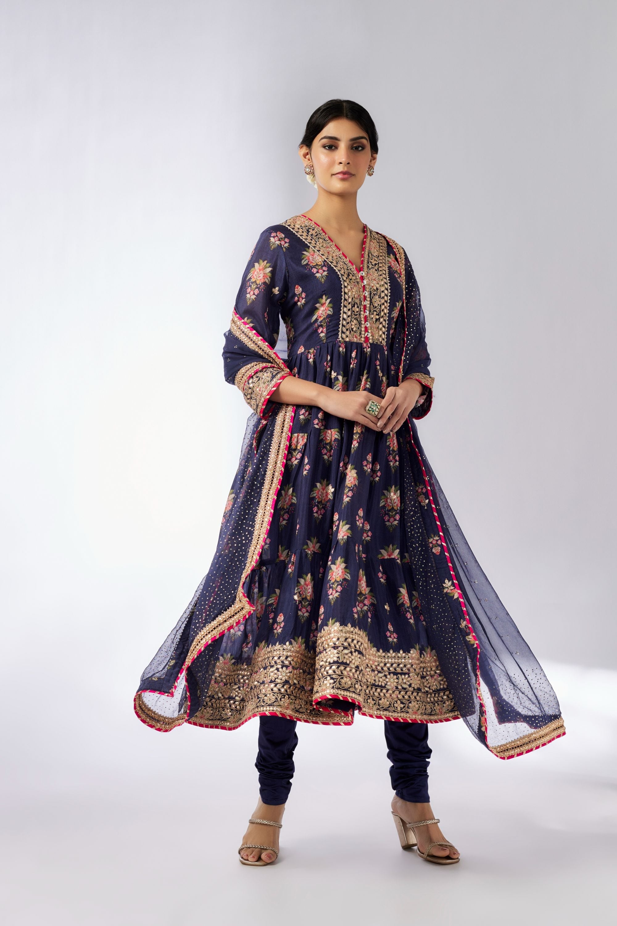 CY Gopi Vaid Joshna Tiered Navy Anarkali Set Front 1