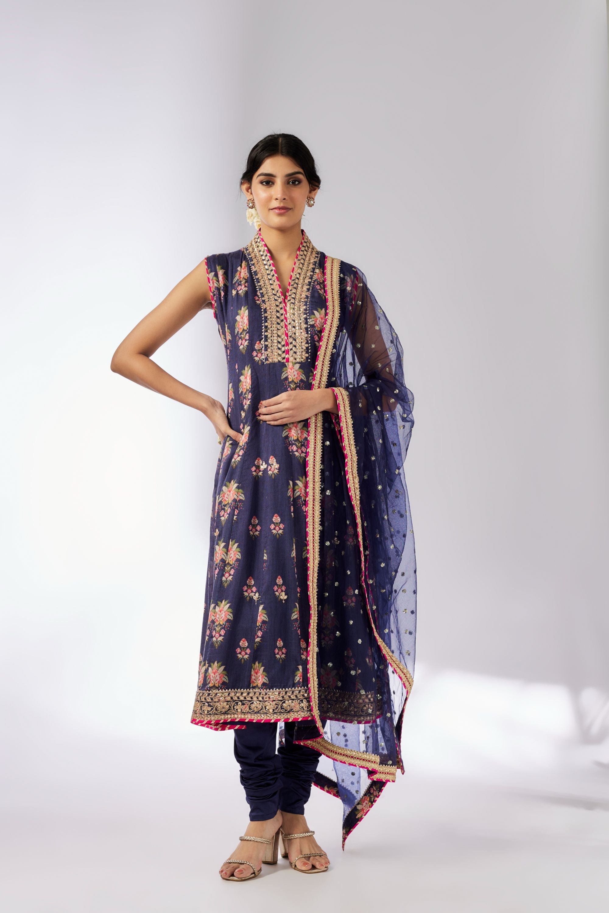 CY Gopi Vaid Madhuri Navy Anarkali Set Front 1