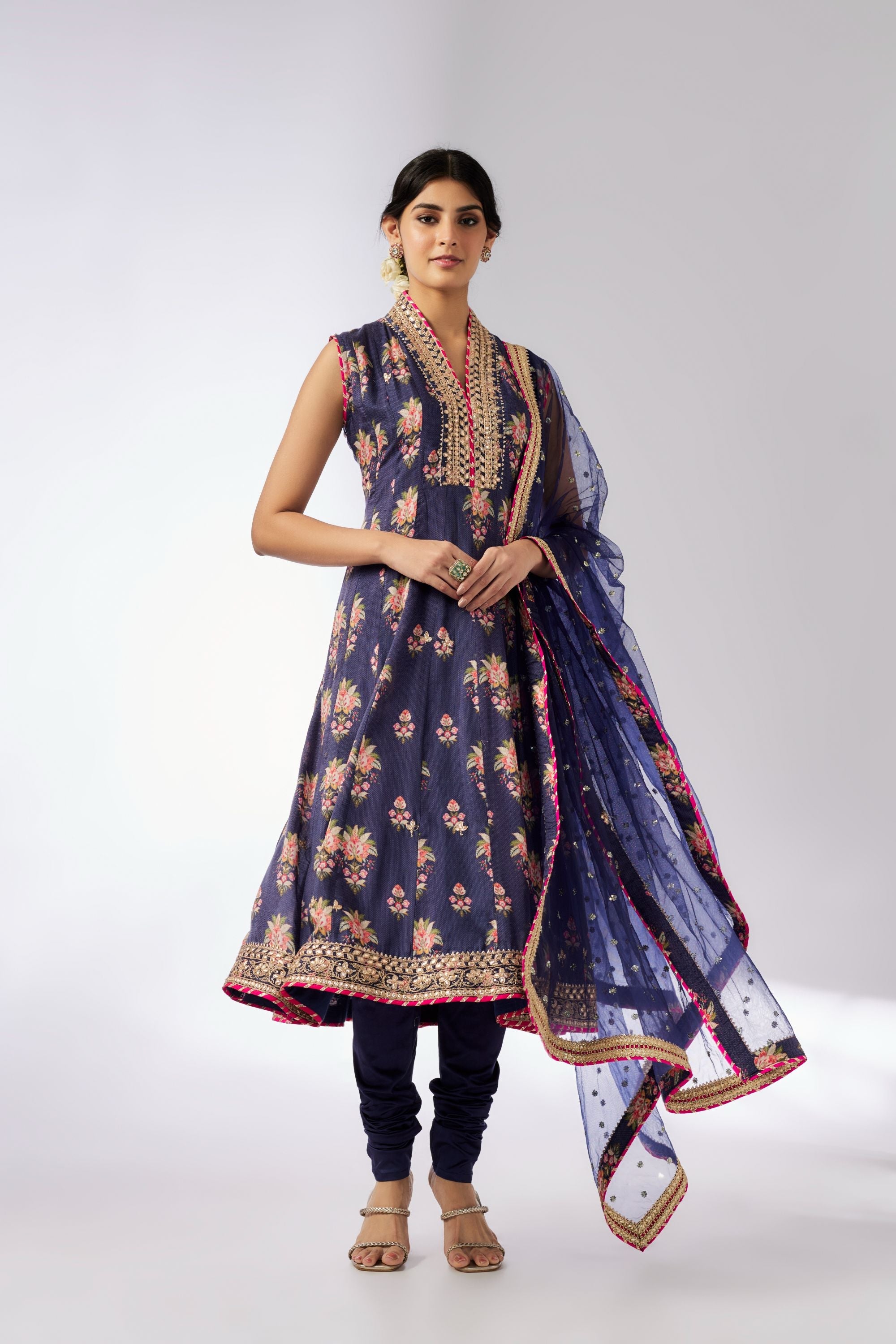 CY Gopi Vaid Madhuri Navy Anarkali Set Front 2