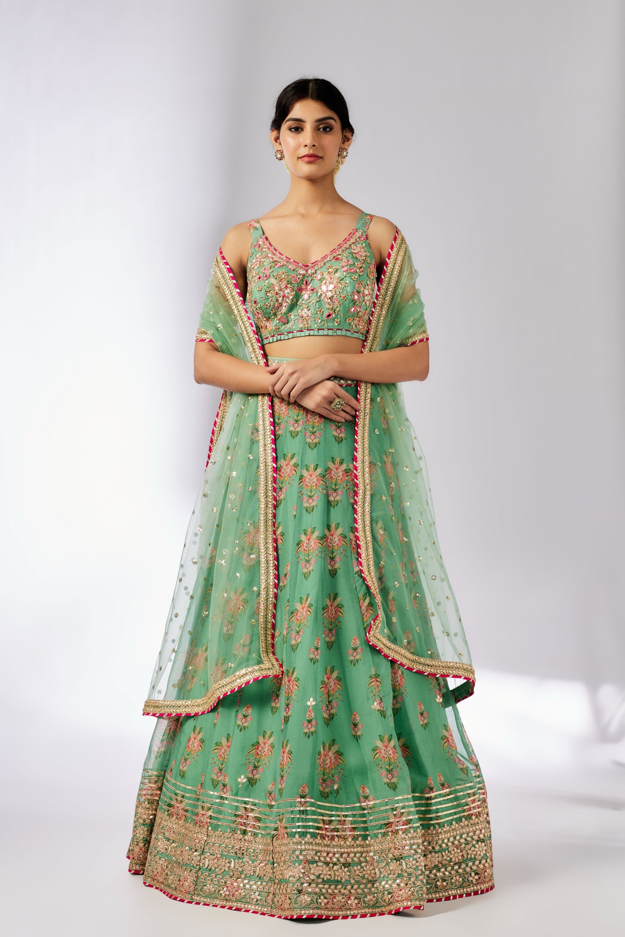 CY Gopi Vaid Malini Mint Lehenga Set Front 2