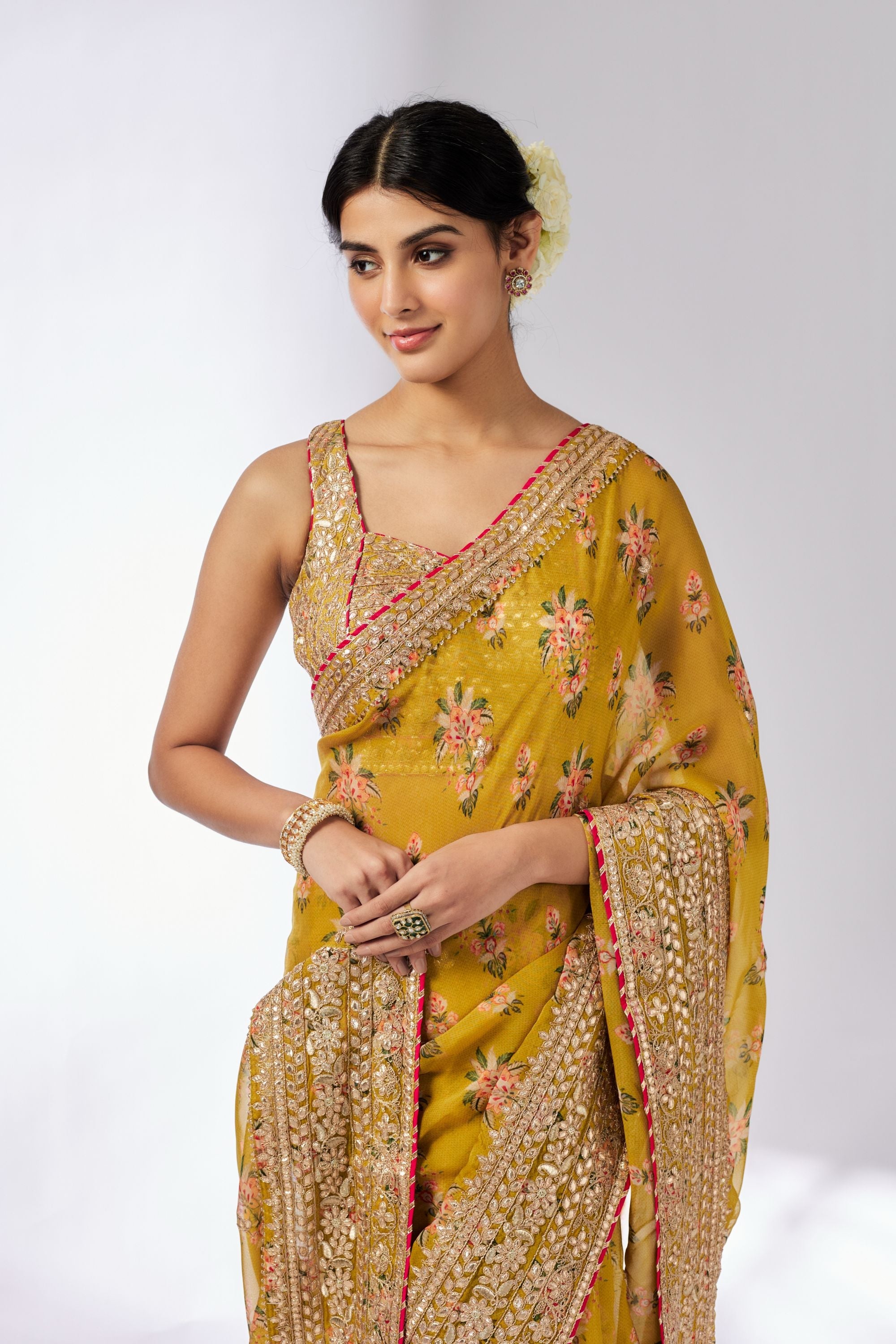 CY Gopi Vaid Masoom Mustard Saree Set Closeup 1