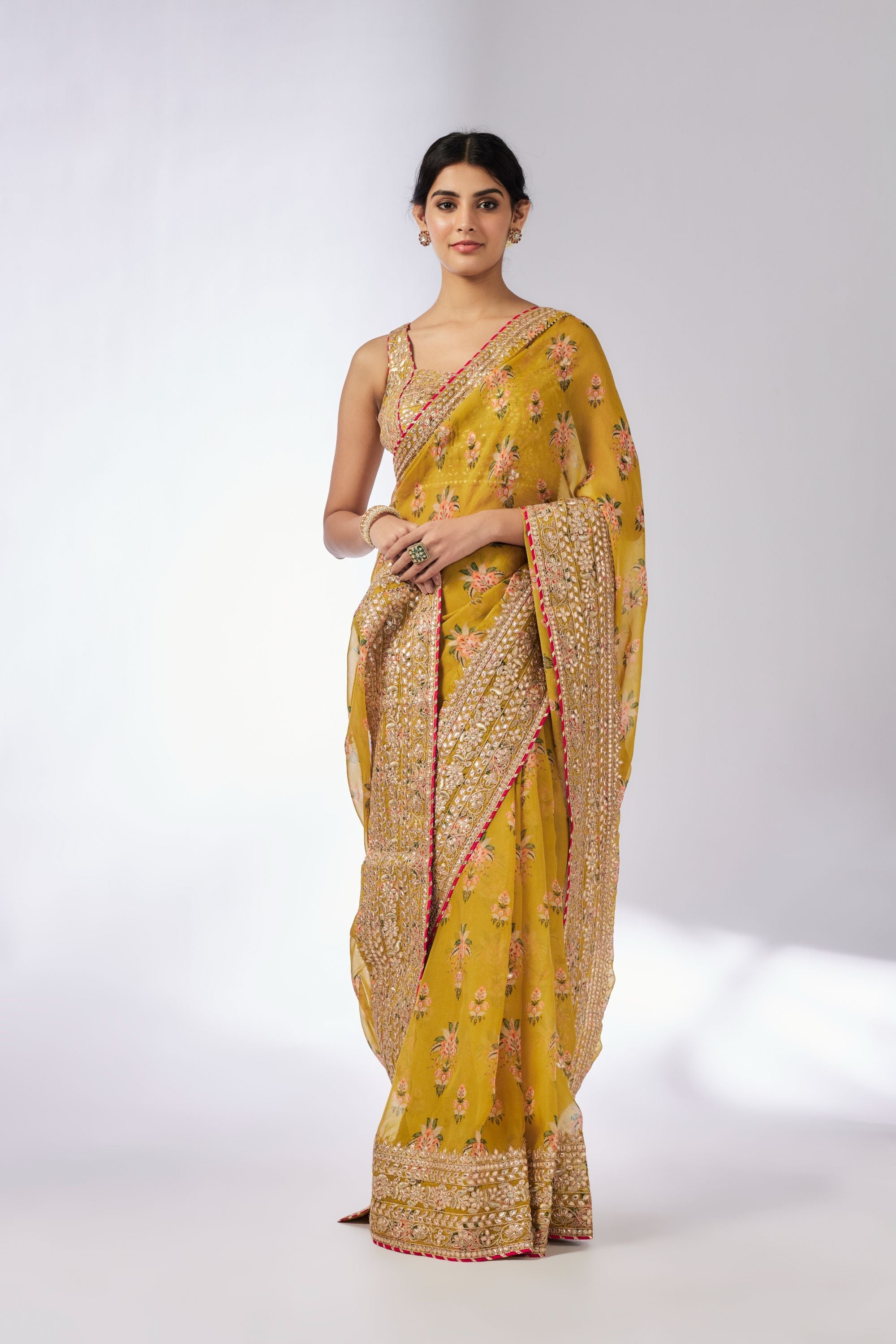 CY Gopi Vaid Masoom Mustard Saree Set Front 1
