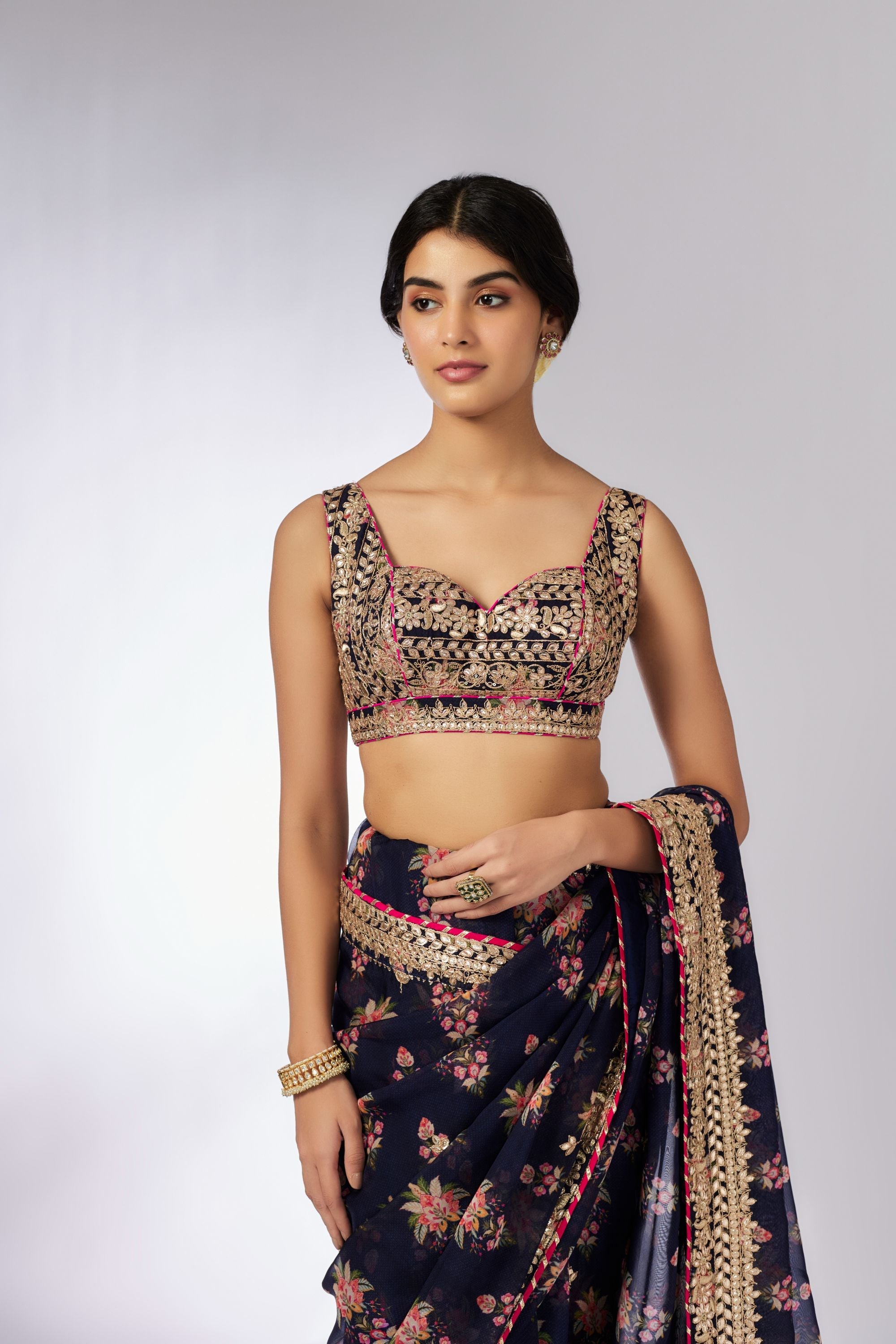 CY Gopi Vaid Masoom Navy Saree Set Closeup 1