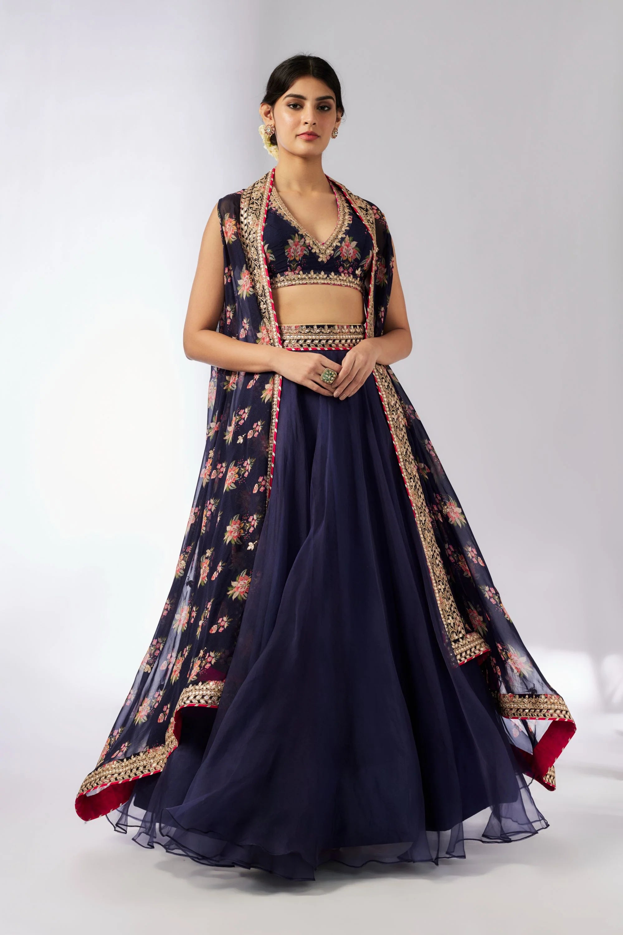 CY Gopi Vaid Mehar Navy Lehenga Set Front 1