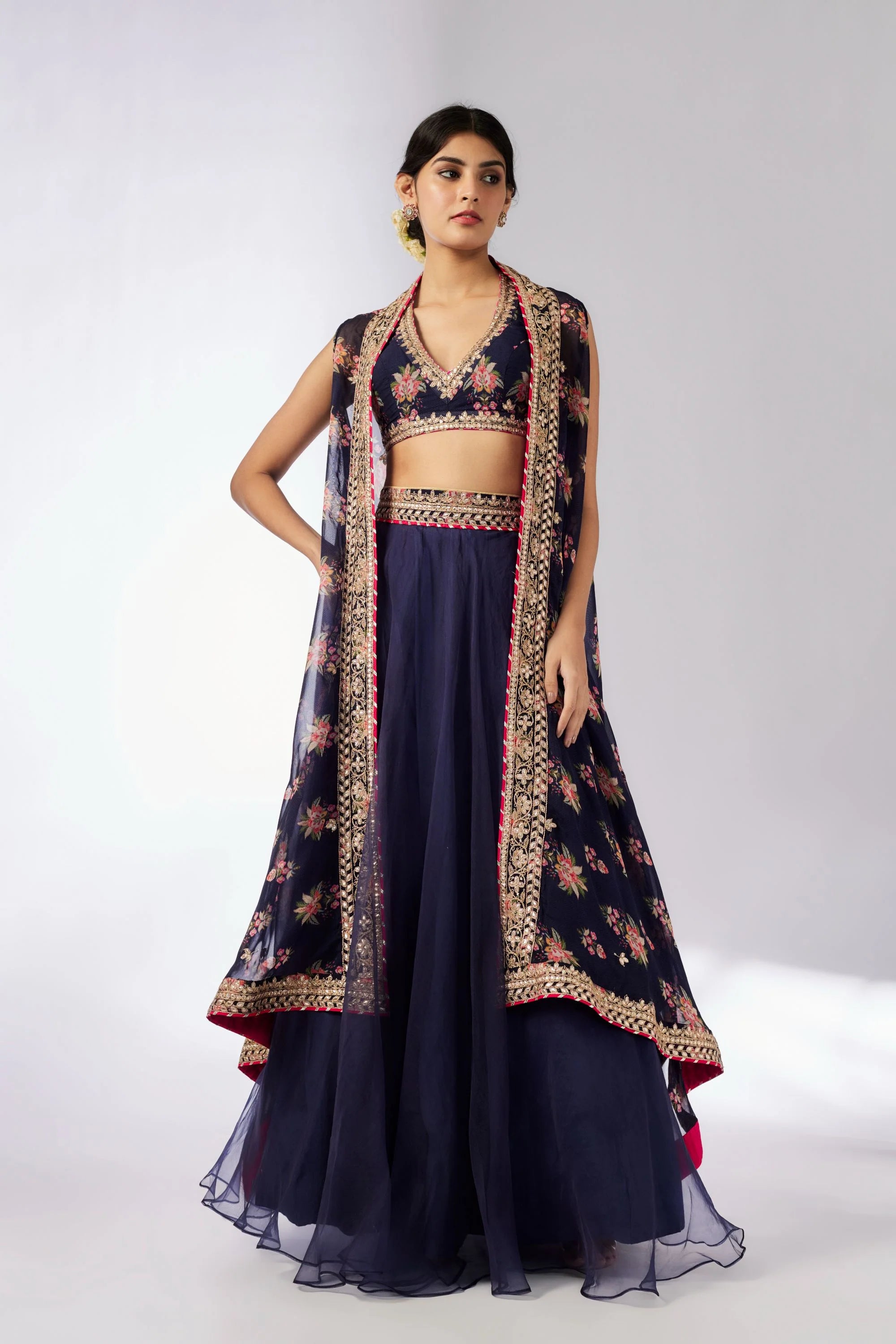 CY Gopi Vaid Mehar Navy Lehenga Set Front 2