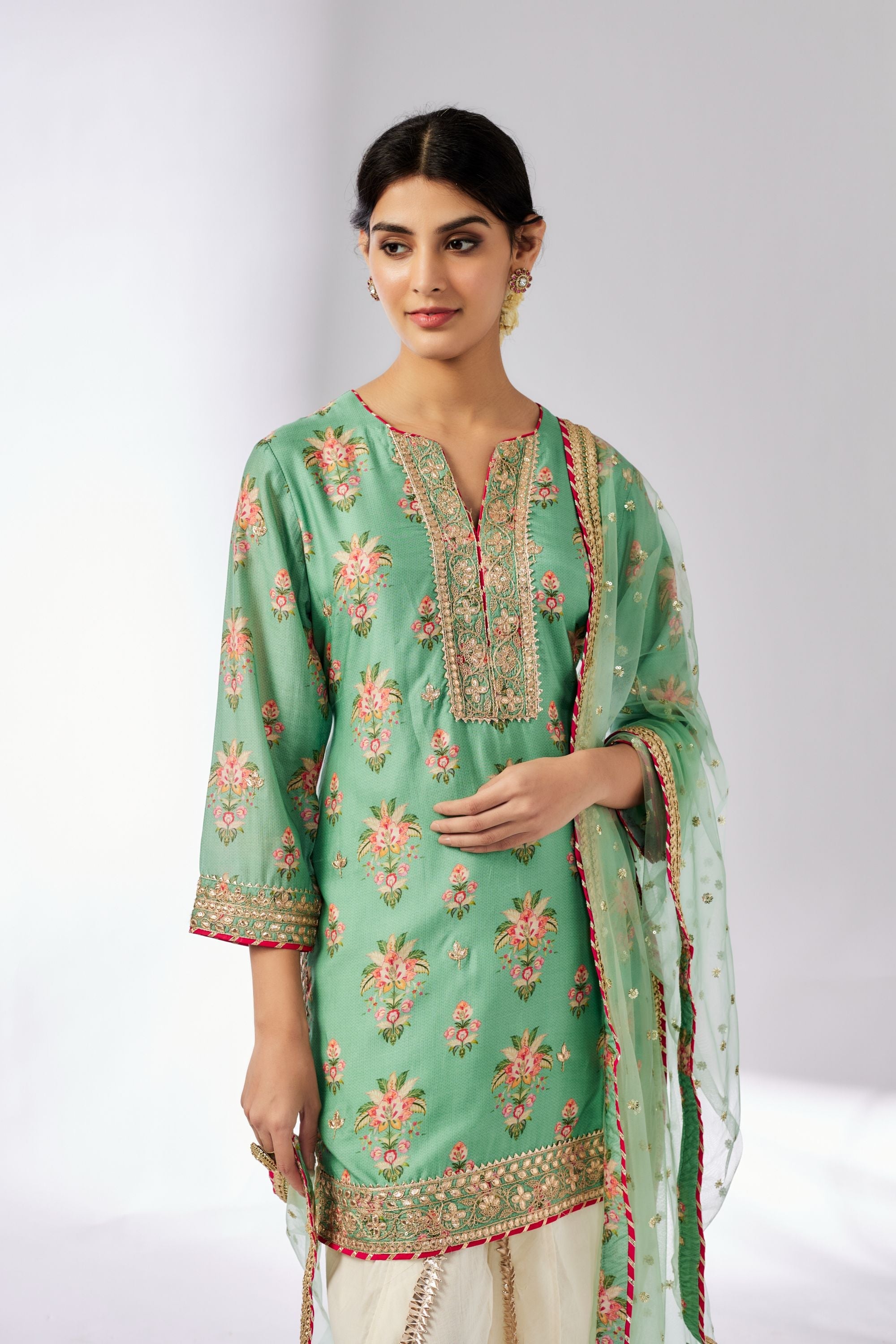 CY Gopi Vaid Moulika Mint Dhoti Set Closeup 1