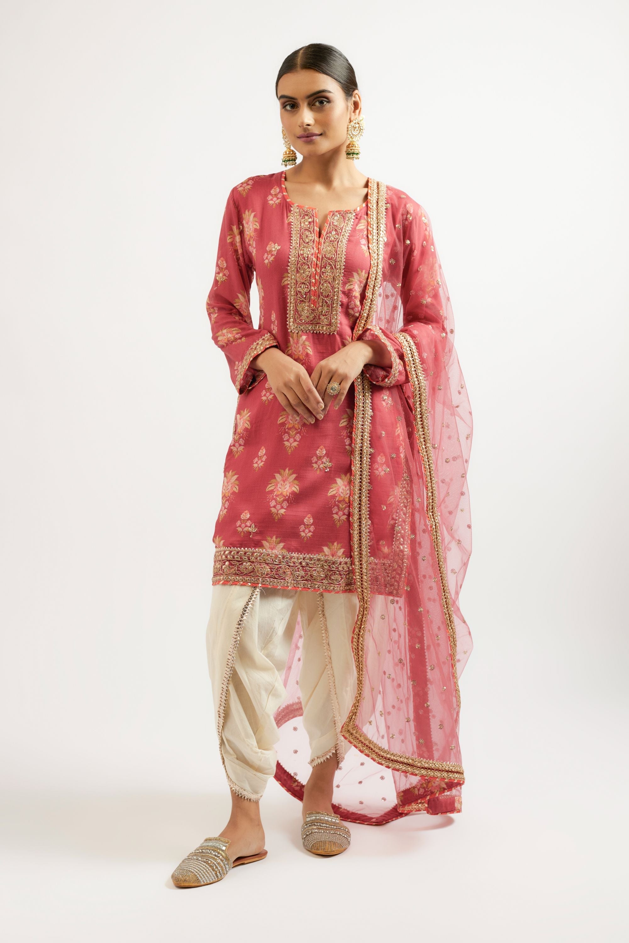 CY Gopi Vaid Moulika Red Dhoti Set Front 1