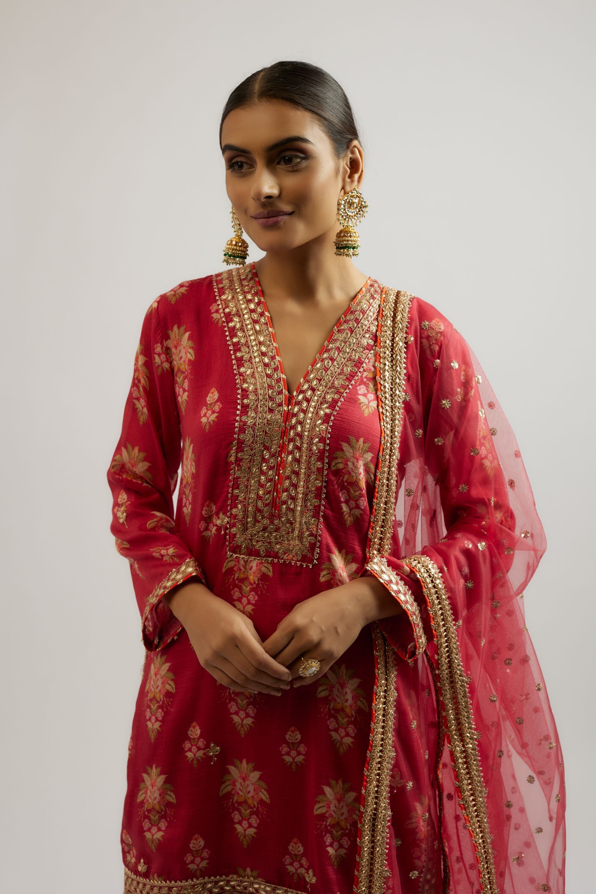 CY Gopi Vaid Sadhna Red Sharara Set Closeup 1