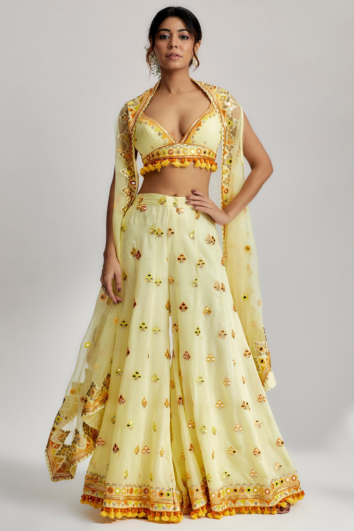 CY Gopi Vaid Swanica Cape Set With Flared Pants Front 1