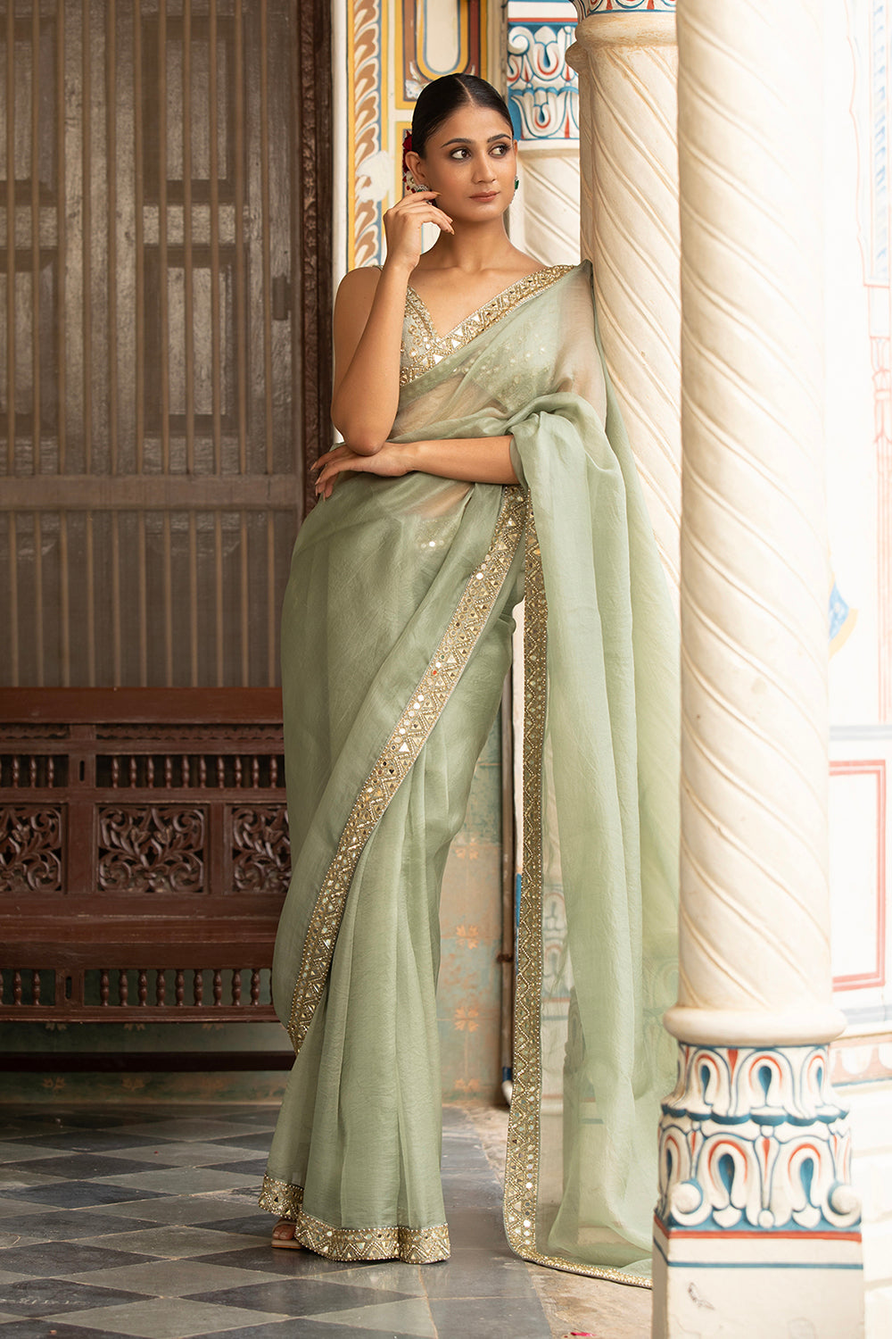 Green Organza Saree