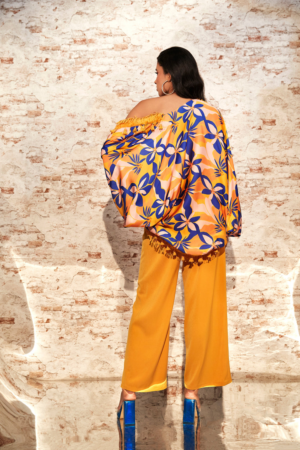 Yellow Co-Ord Set with Printed Throw On