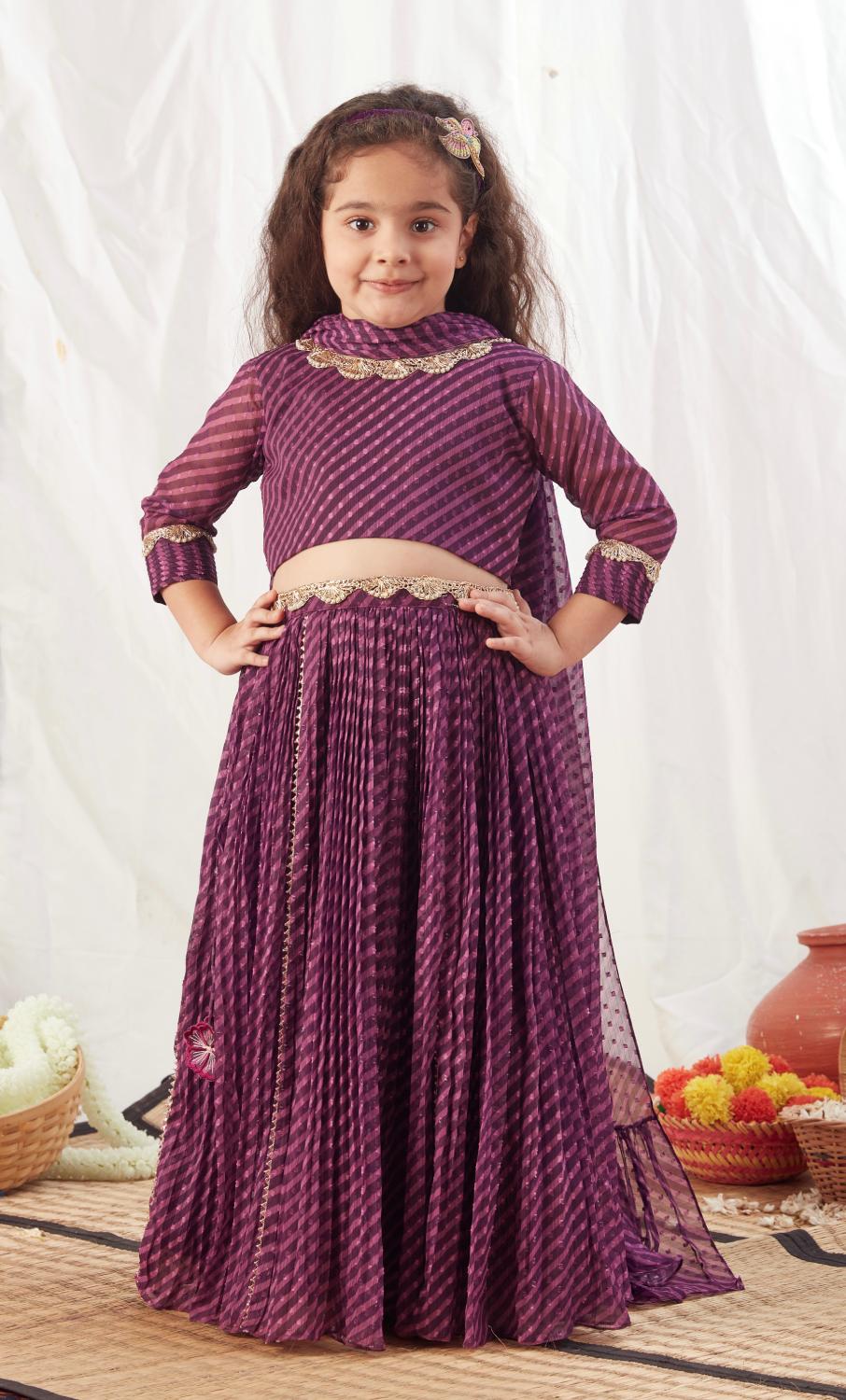 PURPLE LEHERIYA LEHENGA SET