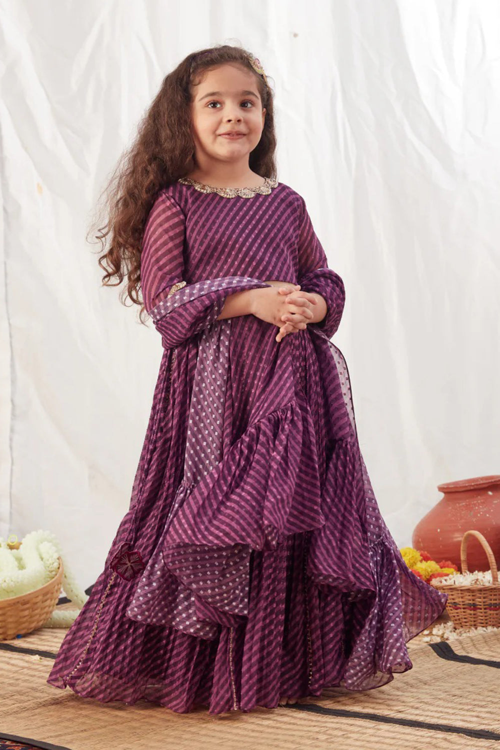 PURPLE LEHERIYA LEHENGA SET