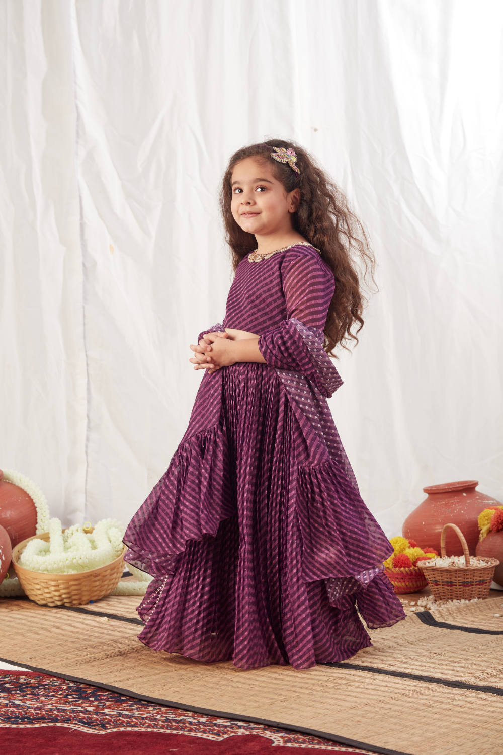 PURPLE LEHERIYA LEHENGA SET