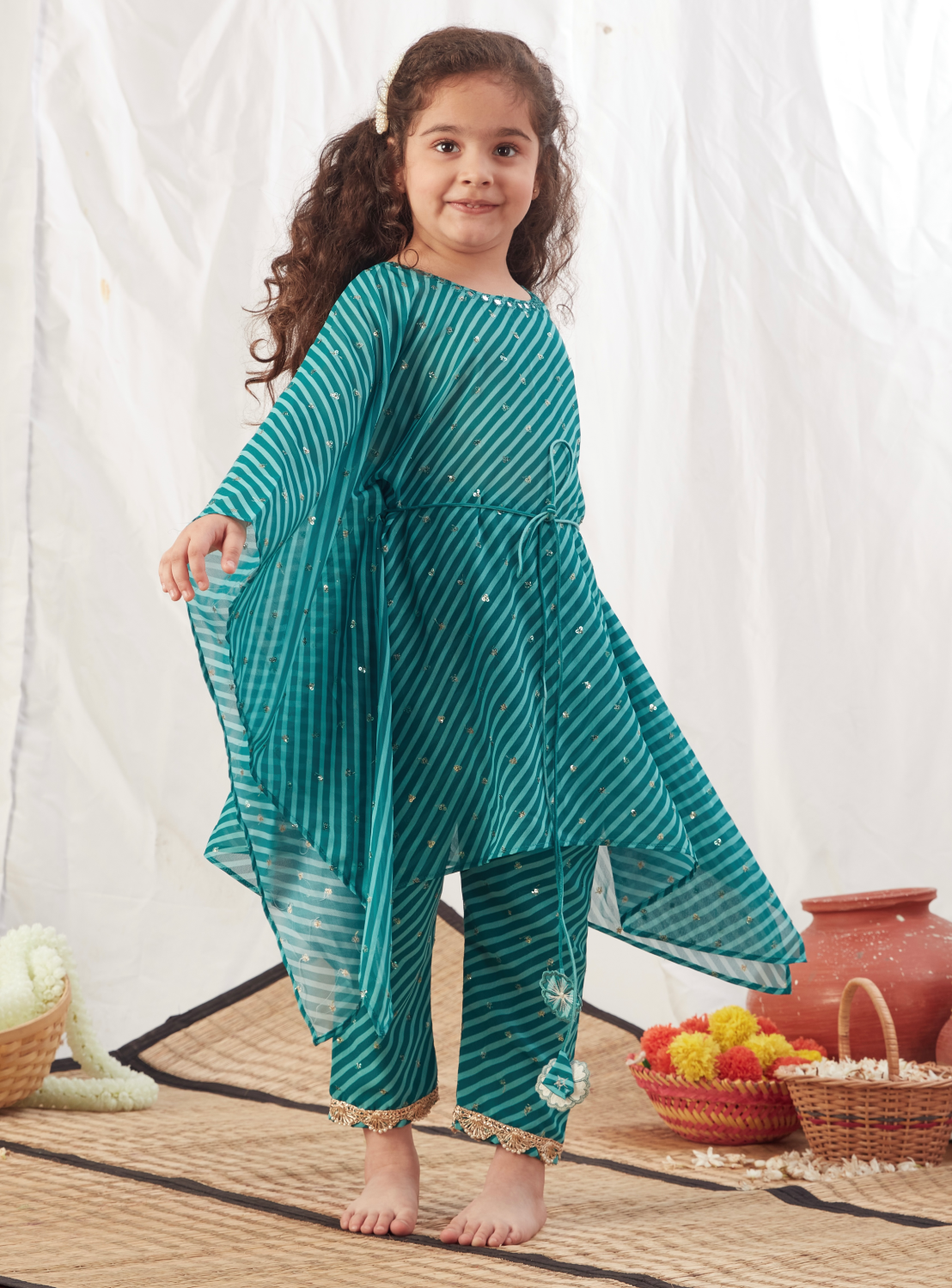 GREEN LEHERIYA KAFTAN SET