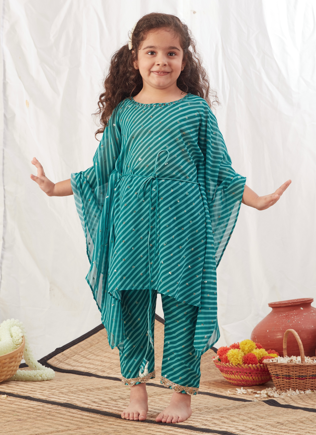GREEN LEHERIYA KAFTAN SET