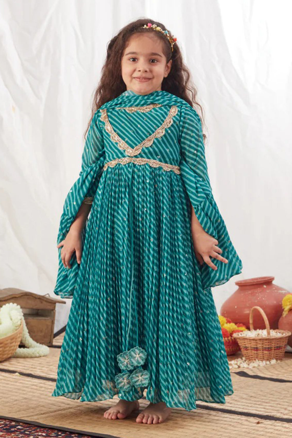 GREEN LEHERIYA ANARKALI SET