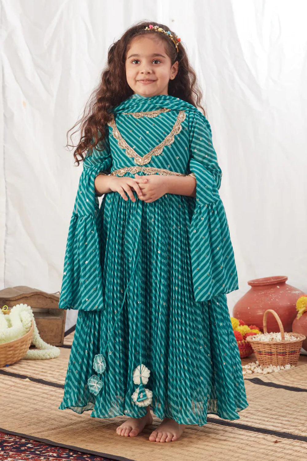 GREEN LEHERIYA ANARKALI SET