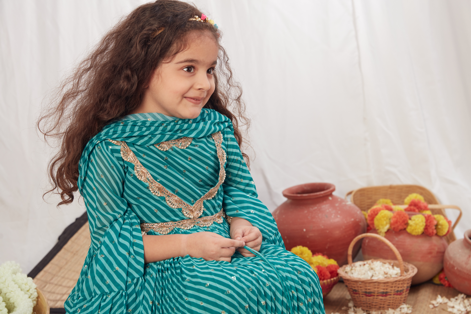 GREEN LEHERIYA ANARKALI SET