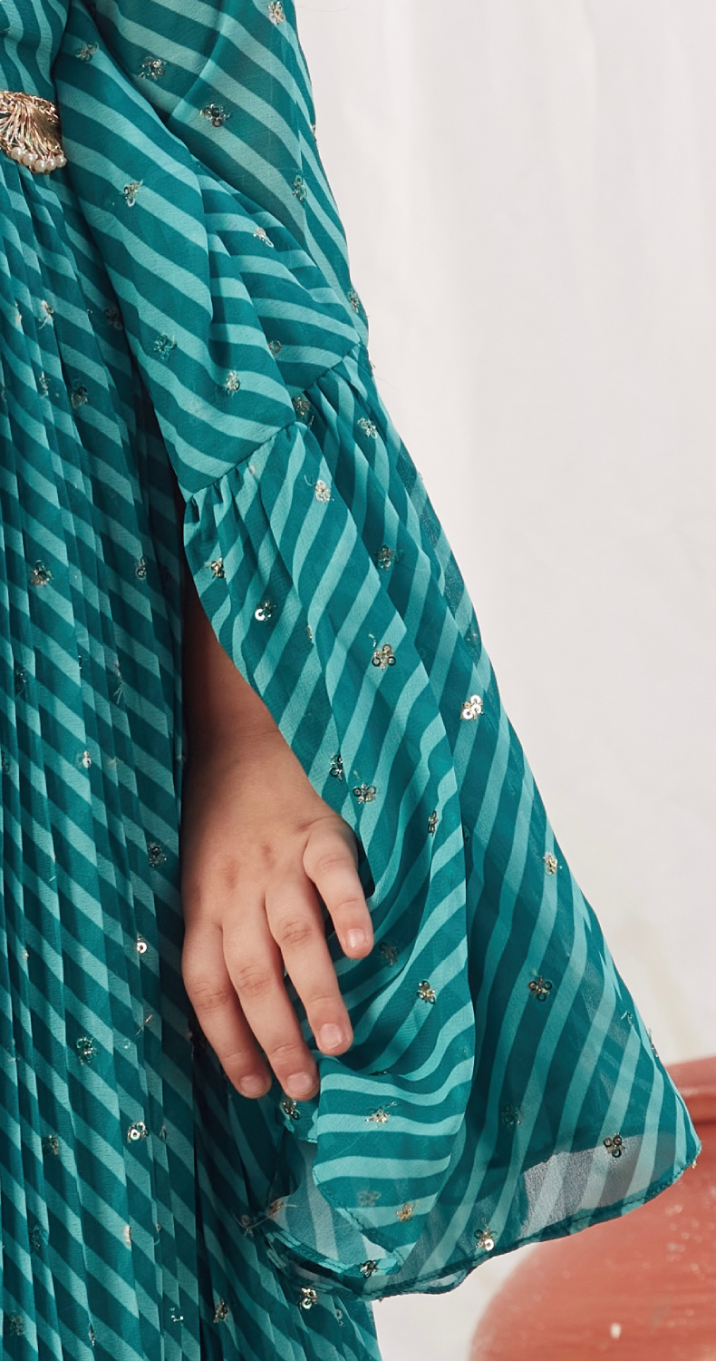 GREEN LEHERIYA ANARKALI SET