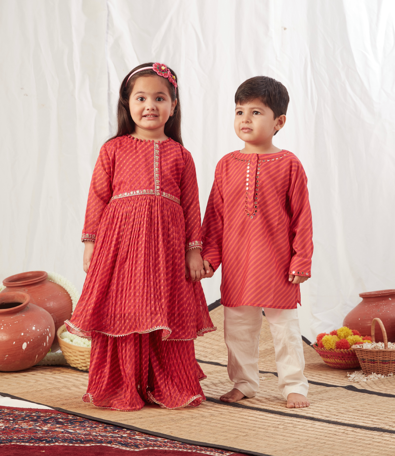 RED LEHERIYA PEPLUM LEHENGA SET