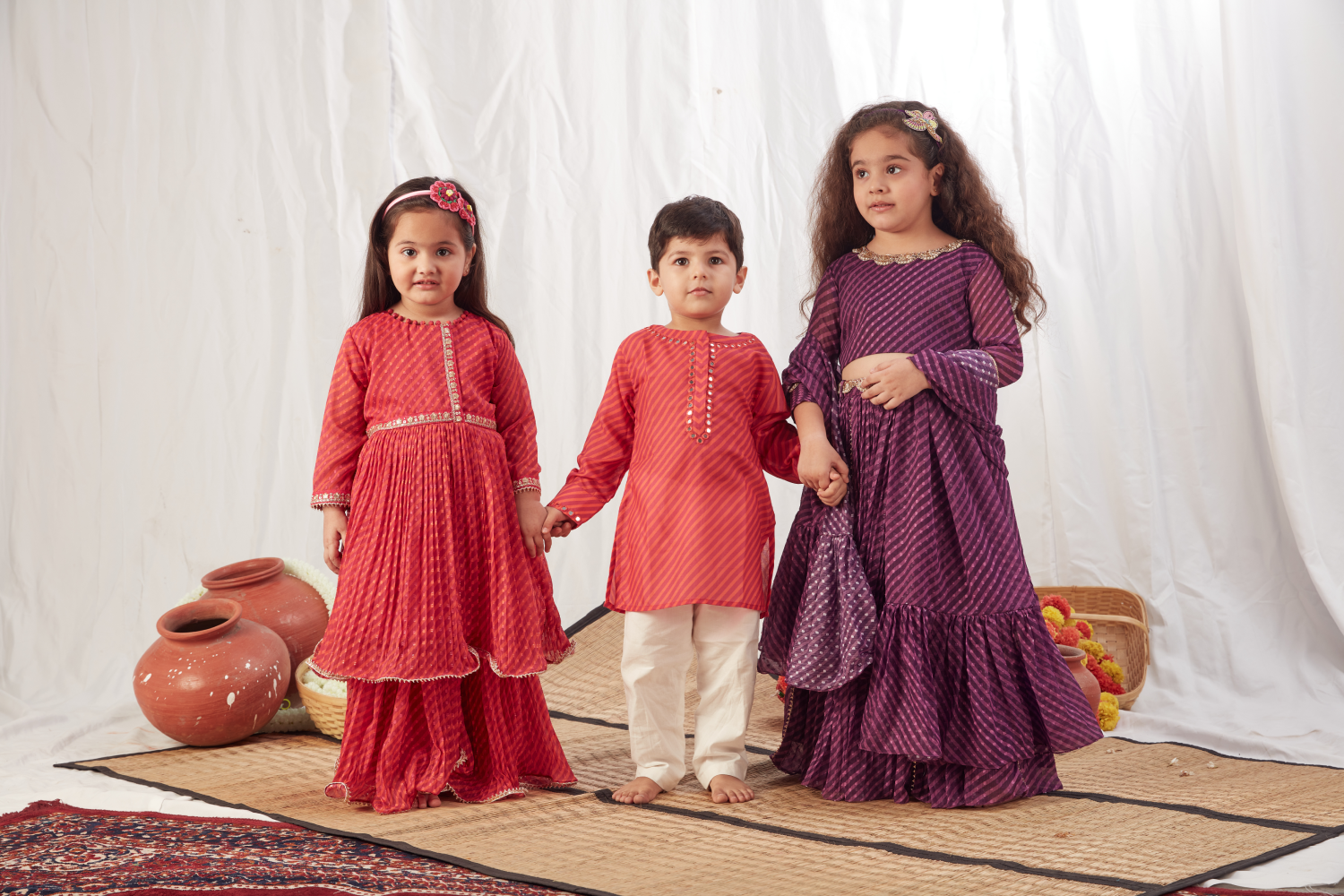 RED LEHERIYA PEPLUM LEHENGA SET