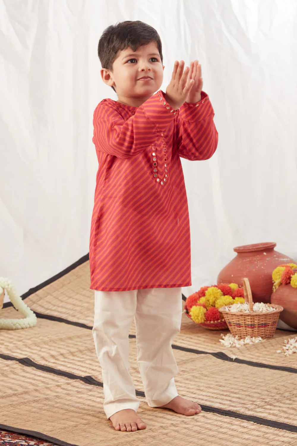 RED LEHERIYA SHORT KURTA SET