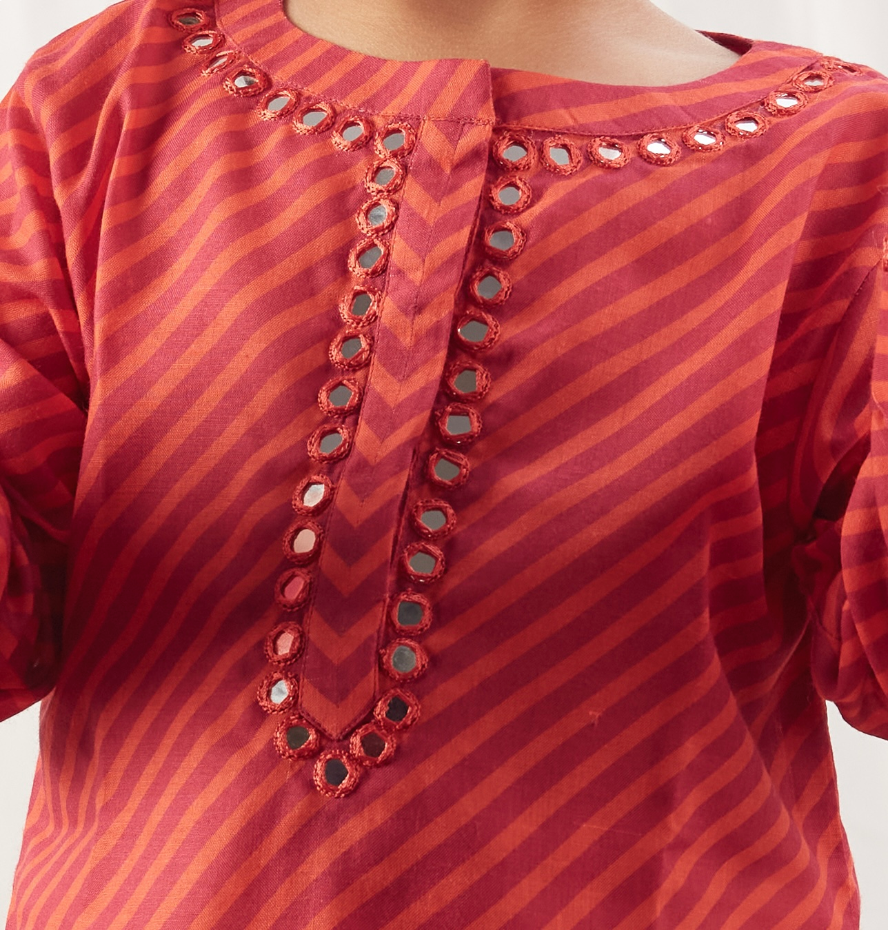 RED LEHERIYA SHORT KURTA SET