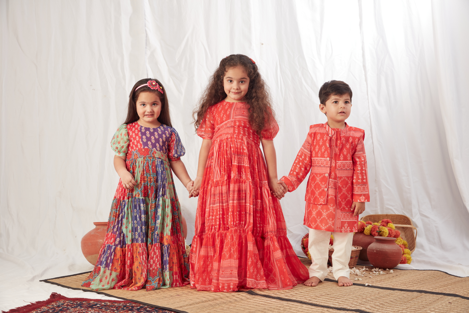 BLOCK PRINT MULTICOLOUR FLOWY DRESS