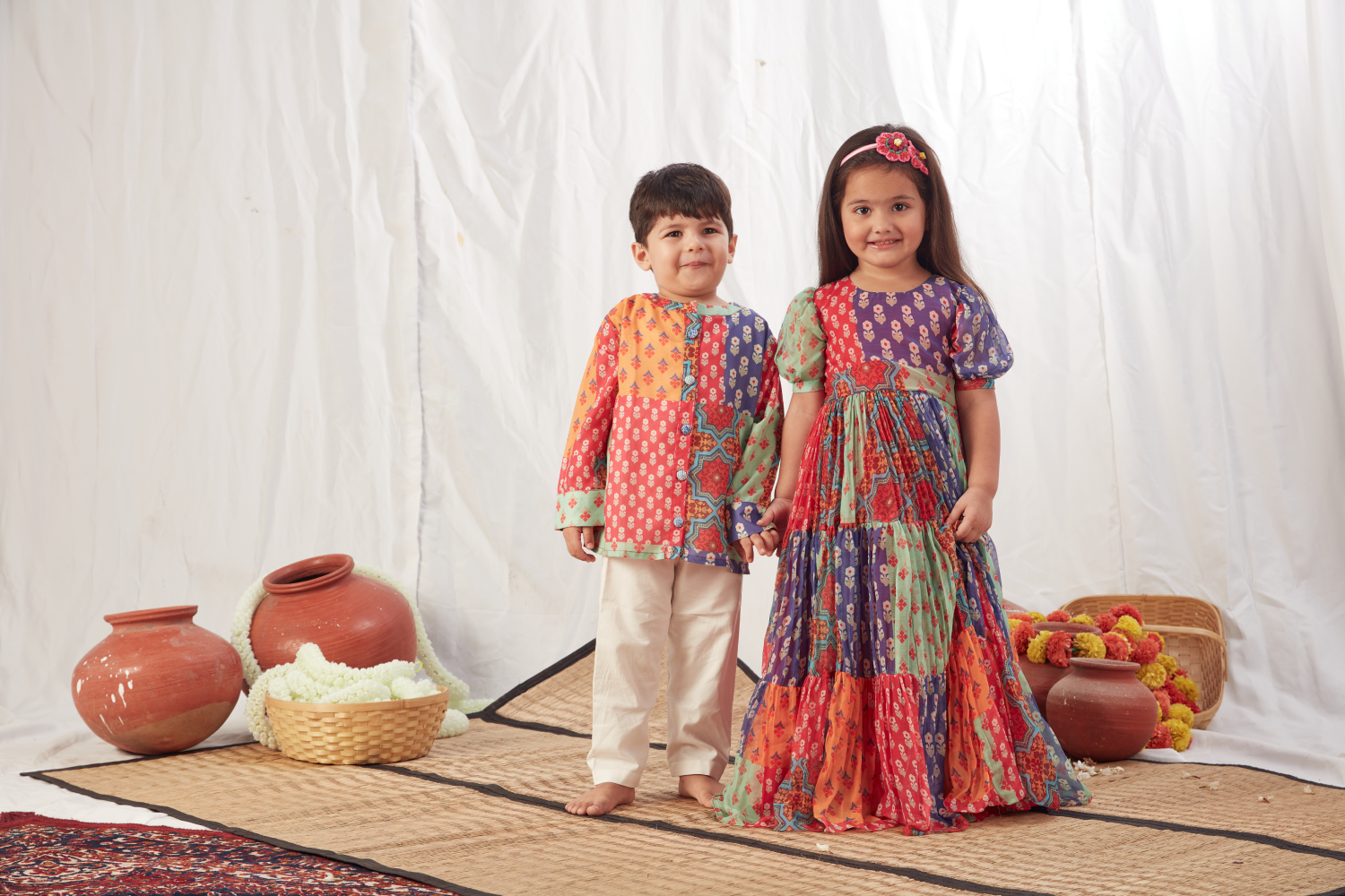 BLOCK PRINT MULTICOLOUR FLOWY DRESS