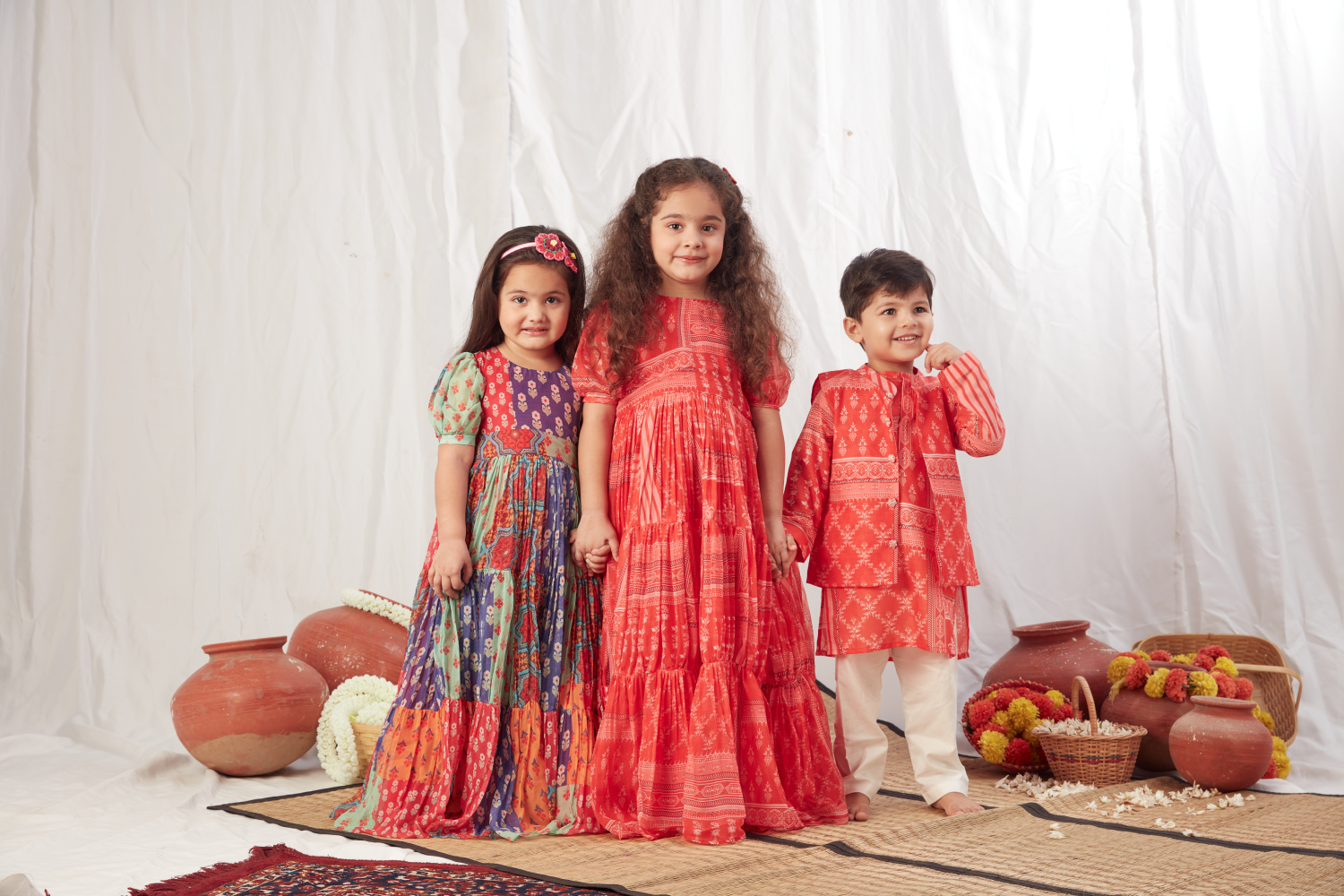 RED BLOCK PRINT LONG FLOWY DRESS