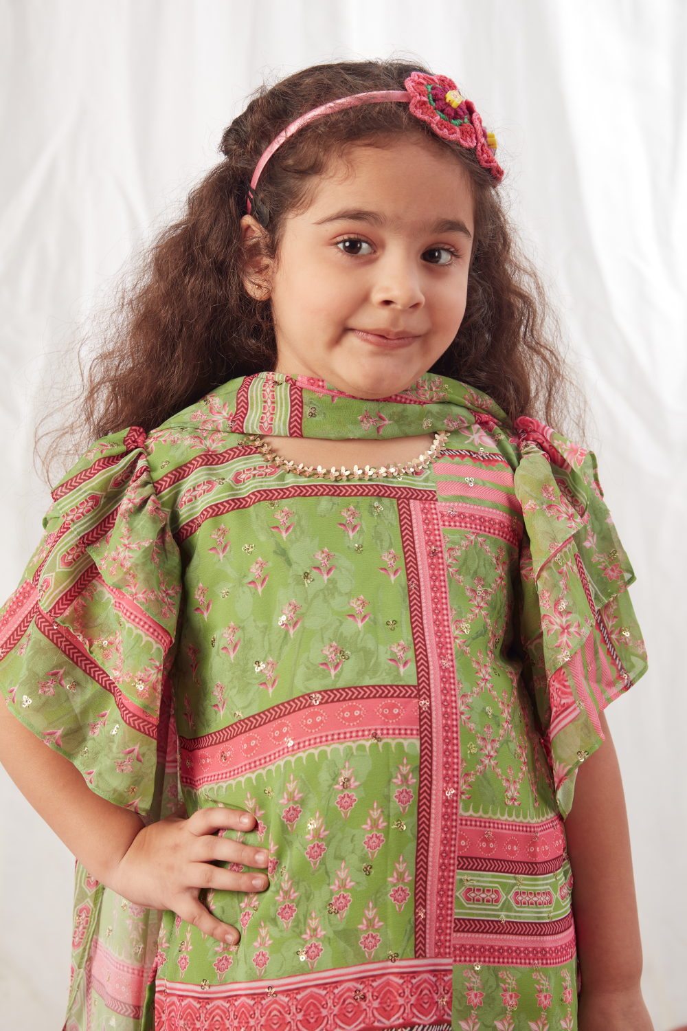 GREEN BLOCK PRINT SHARARA SET