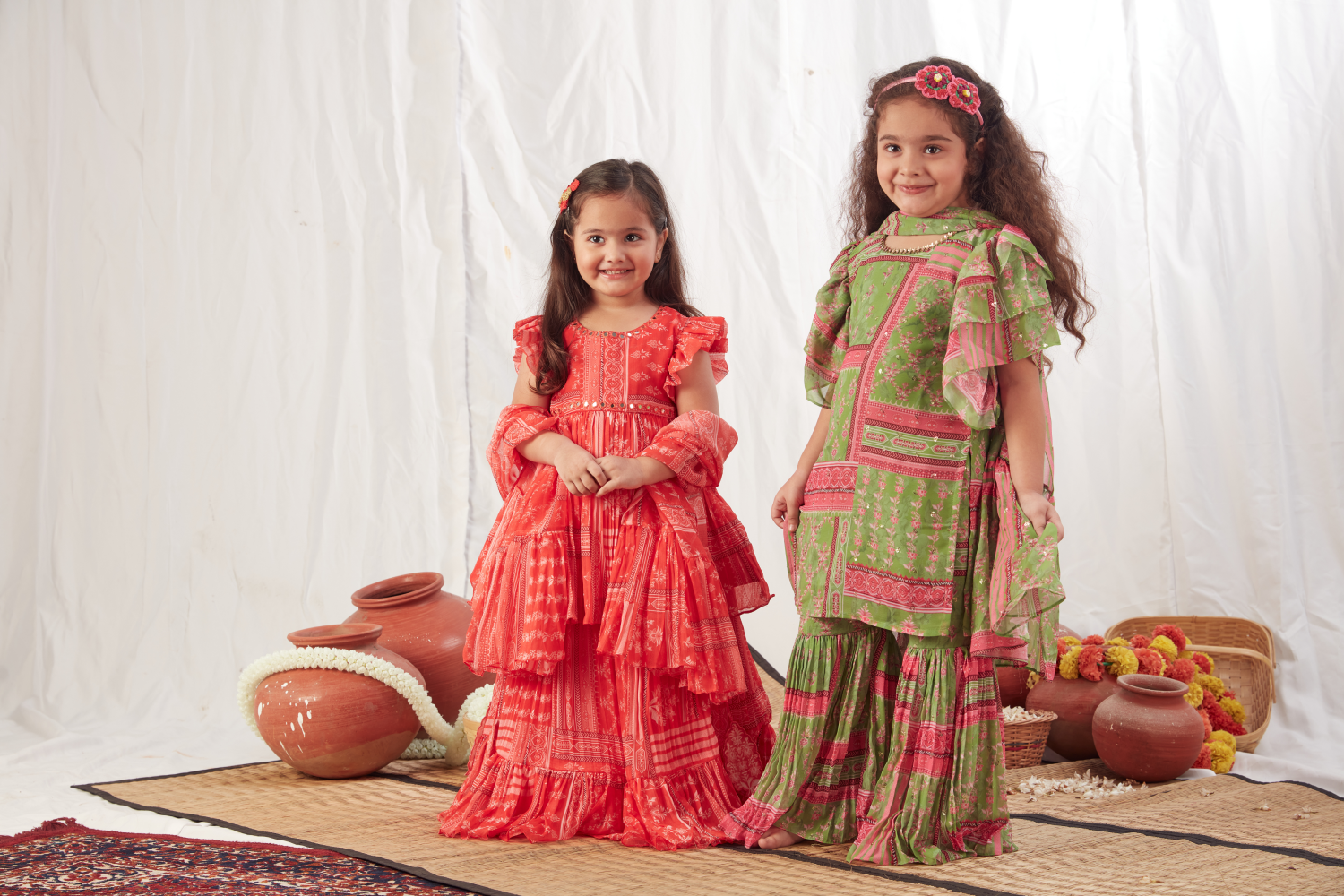 GREEN BLOCK PRINT SHARARA SET