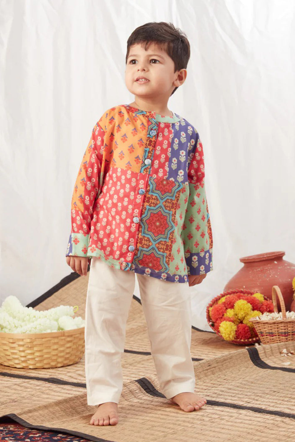 MULTICOLOUR BLOCK PRINT SHORT KURTA SET