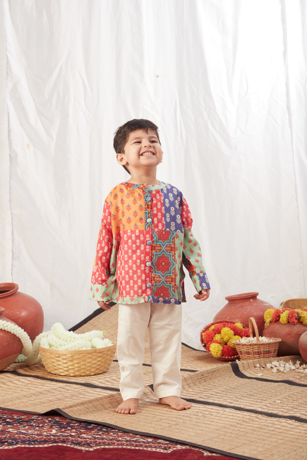 MULTICOLOUR BLOCK PRINT SHORT KURTA SET