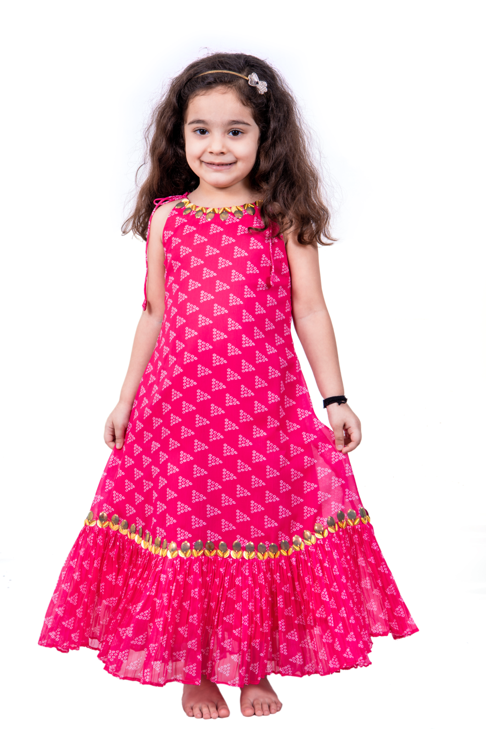 PINK BANDHANI EMBELLISHED LONG DRESS