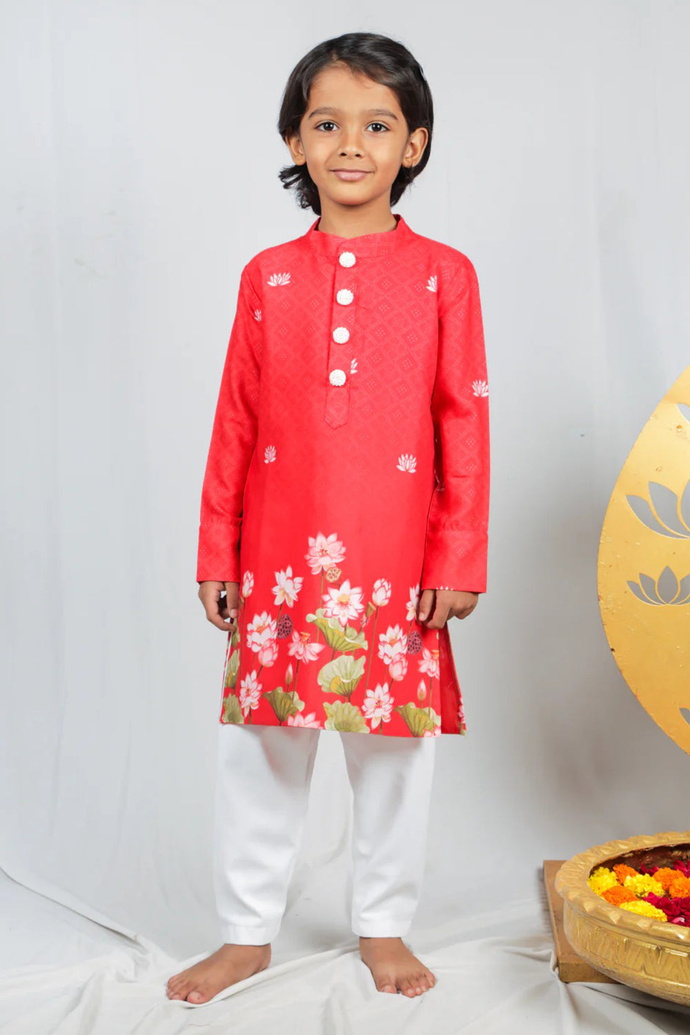 RED PICHWAI LOTUS KURTA SET