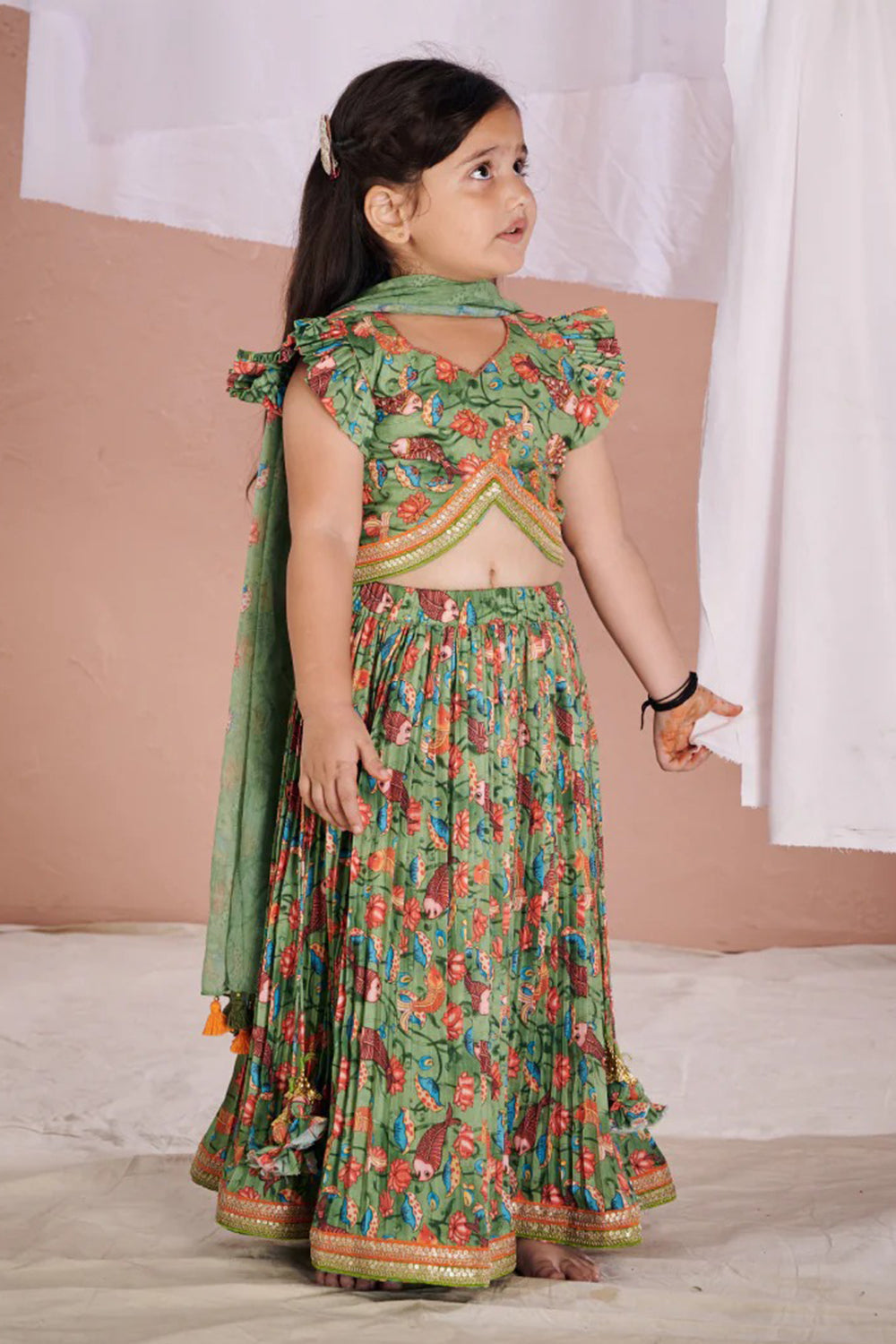 GREEN FISH KALAMKARI LEHENGA SET