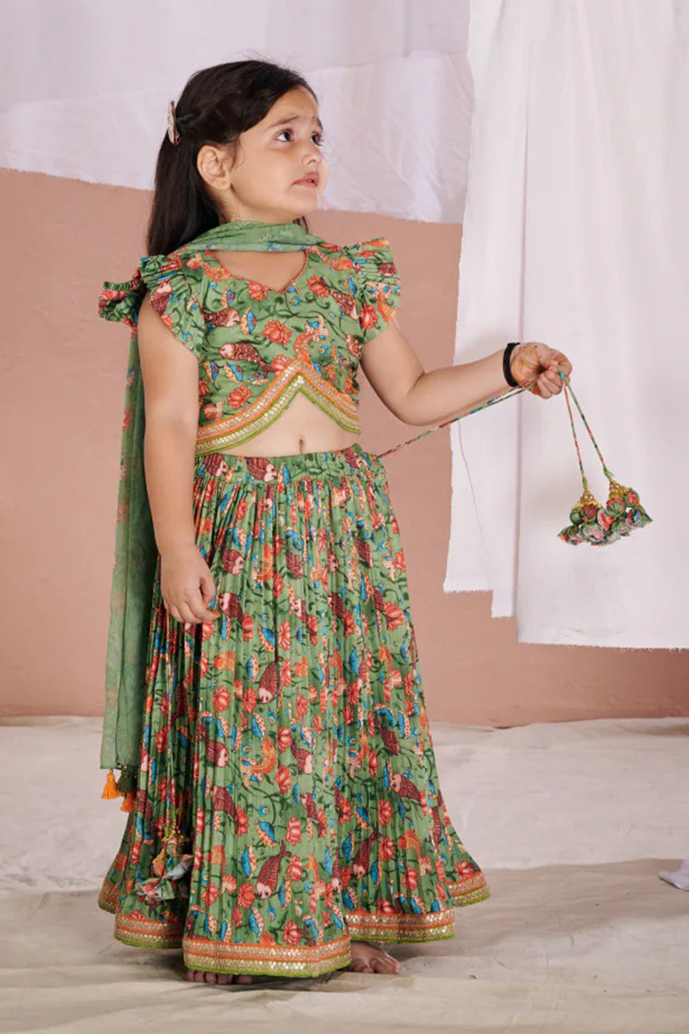 GREEN FISH KALAMKARI LEHENGA SET
