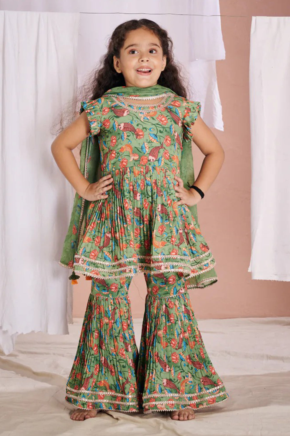 GREEN FISH SHARARA SET