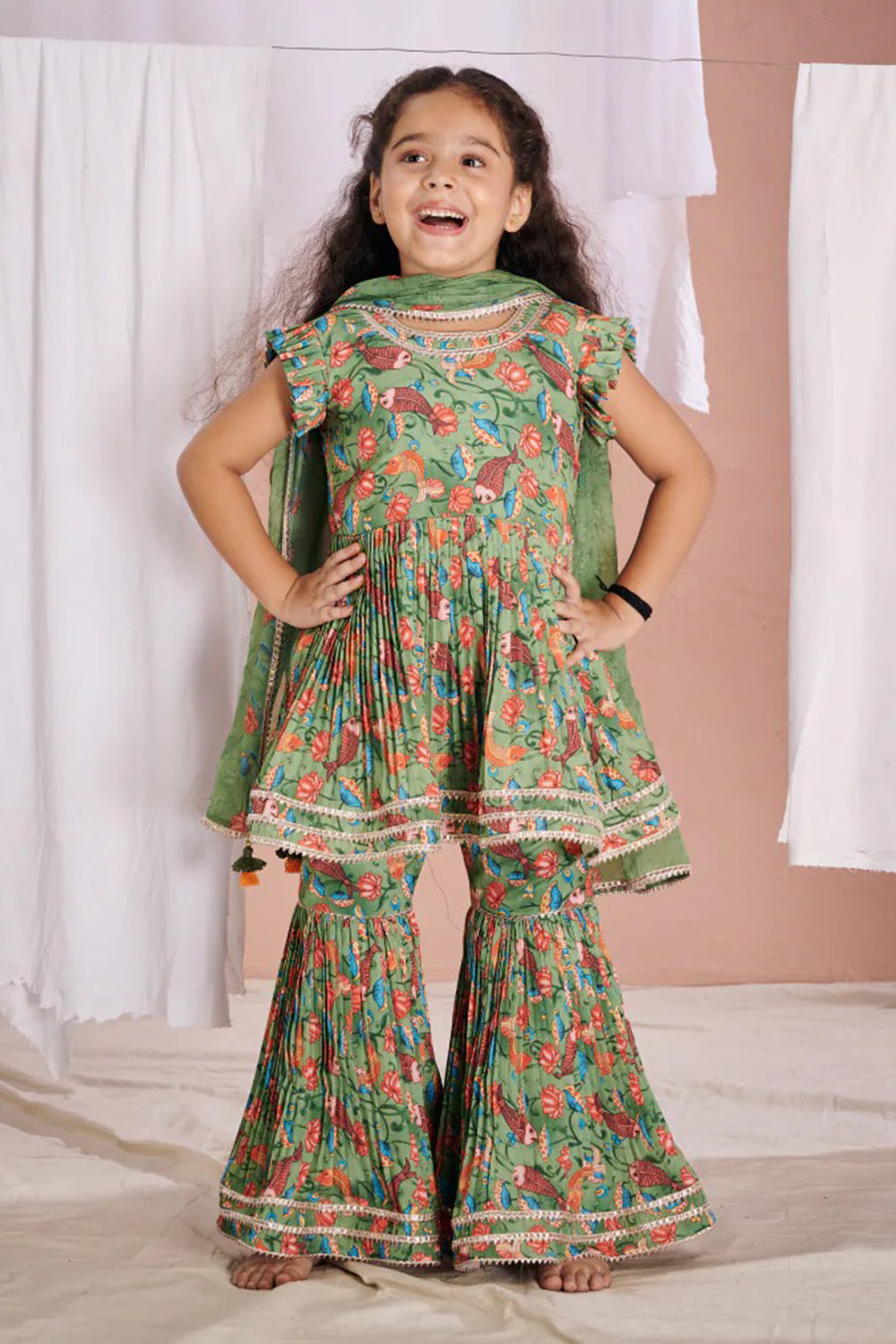 GREEN FISH SHARARA SET