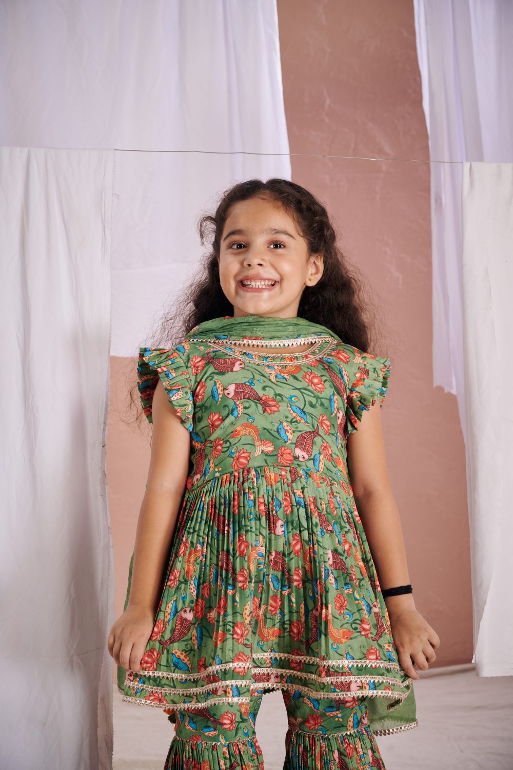 GREEN FISH SHARARA SET