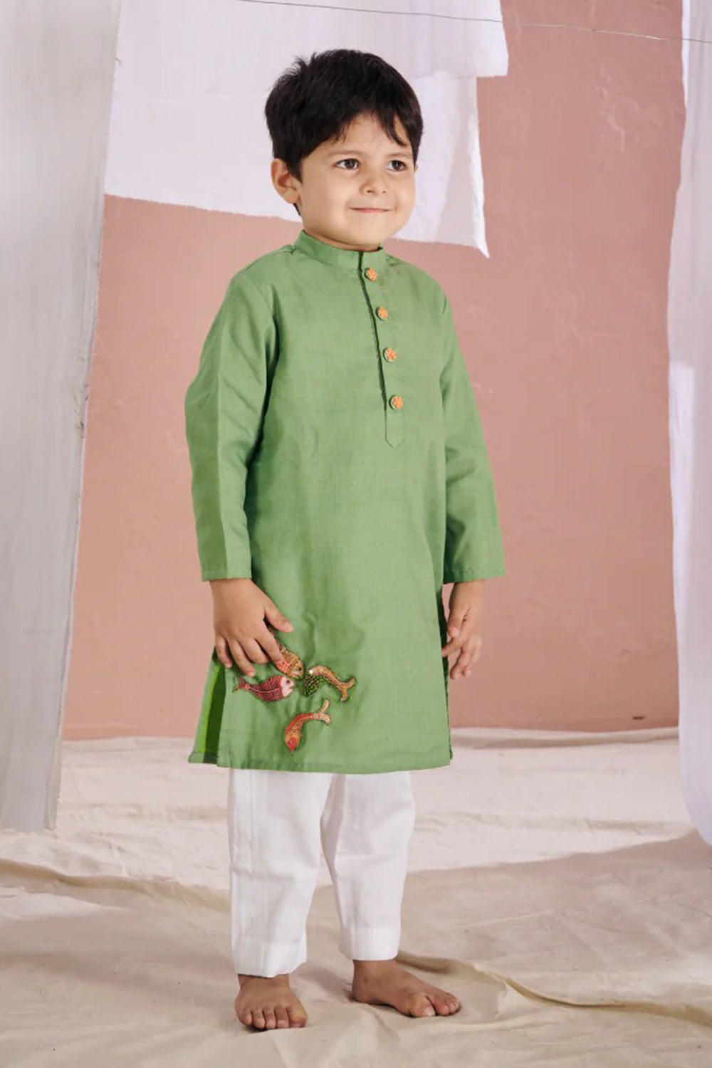 GREEN FISH KURTA SET