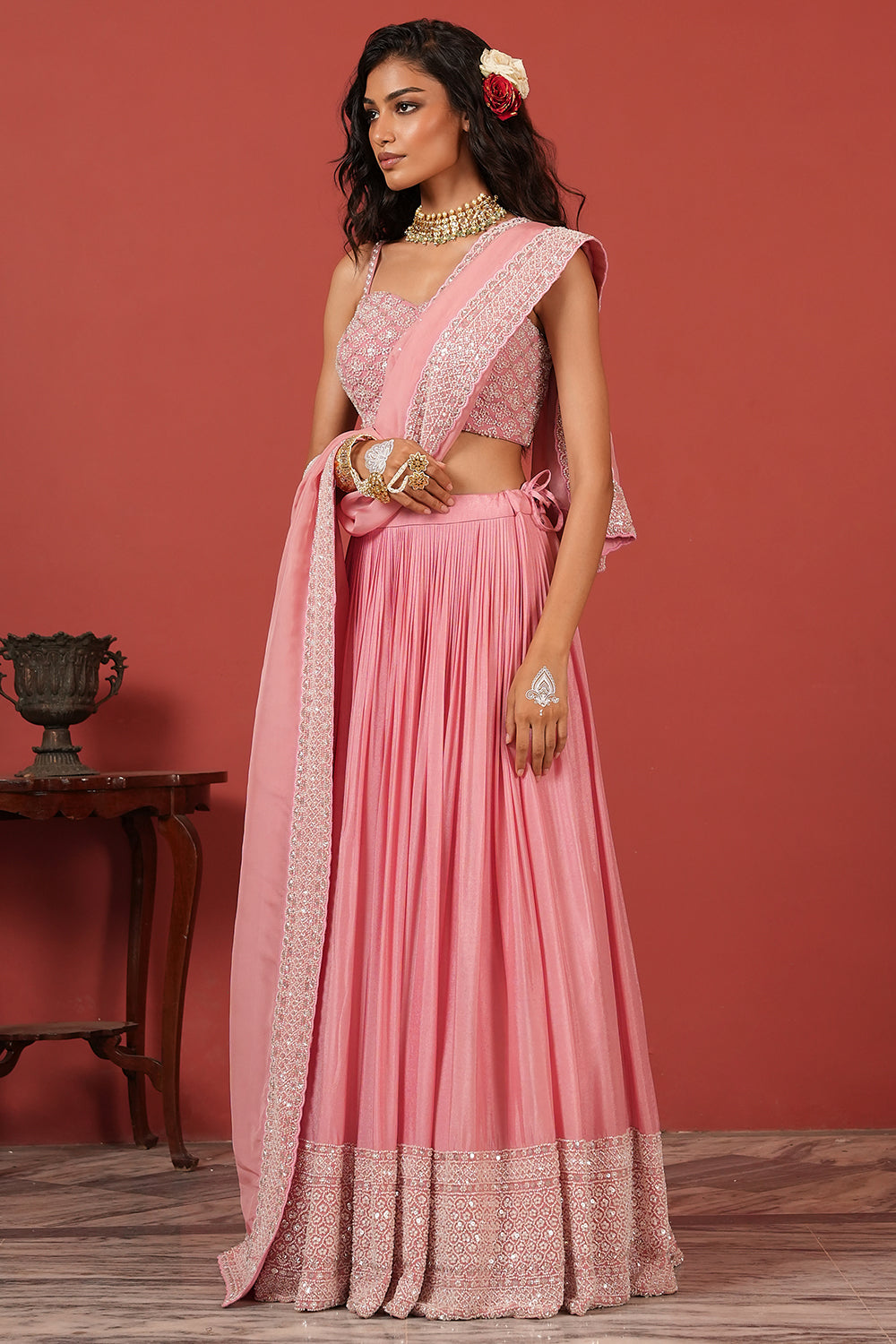 Hand-Embroidered Bustier Lehenga Set