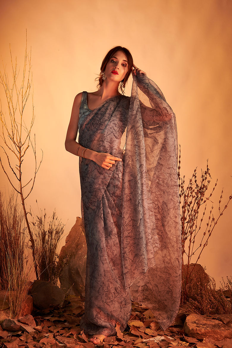 CY House Of Hiya Blue Sonnet Saree Front